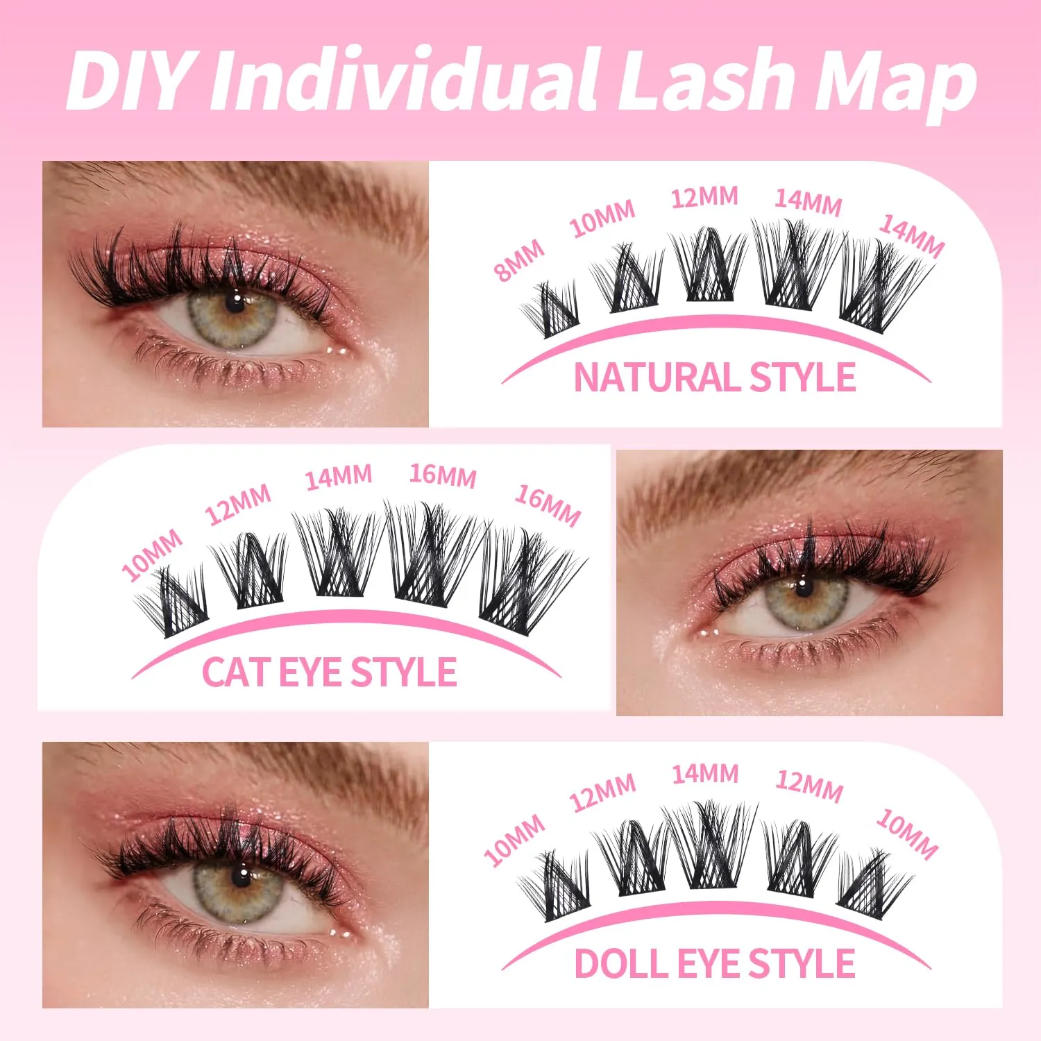 Lash Clusters Kit 8-16mm with Bond Seal Tweezers Brush