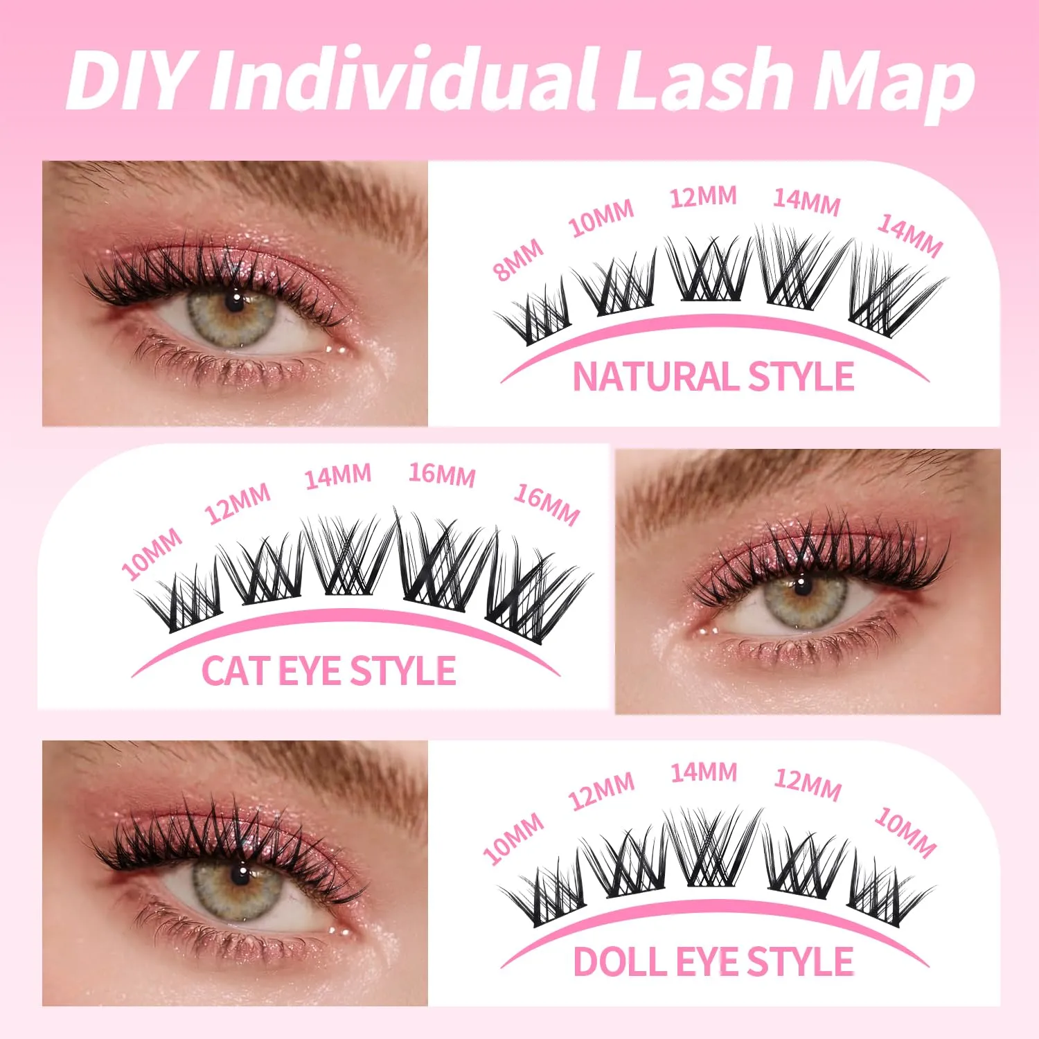 Lash Clusters Kit 8-16mm with Bond Seal Tweezers Brush