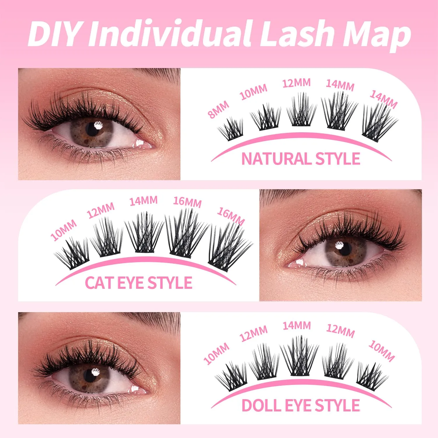Lash Clusters Kit 8-16mm with Bond Seal Tweezers Brush