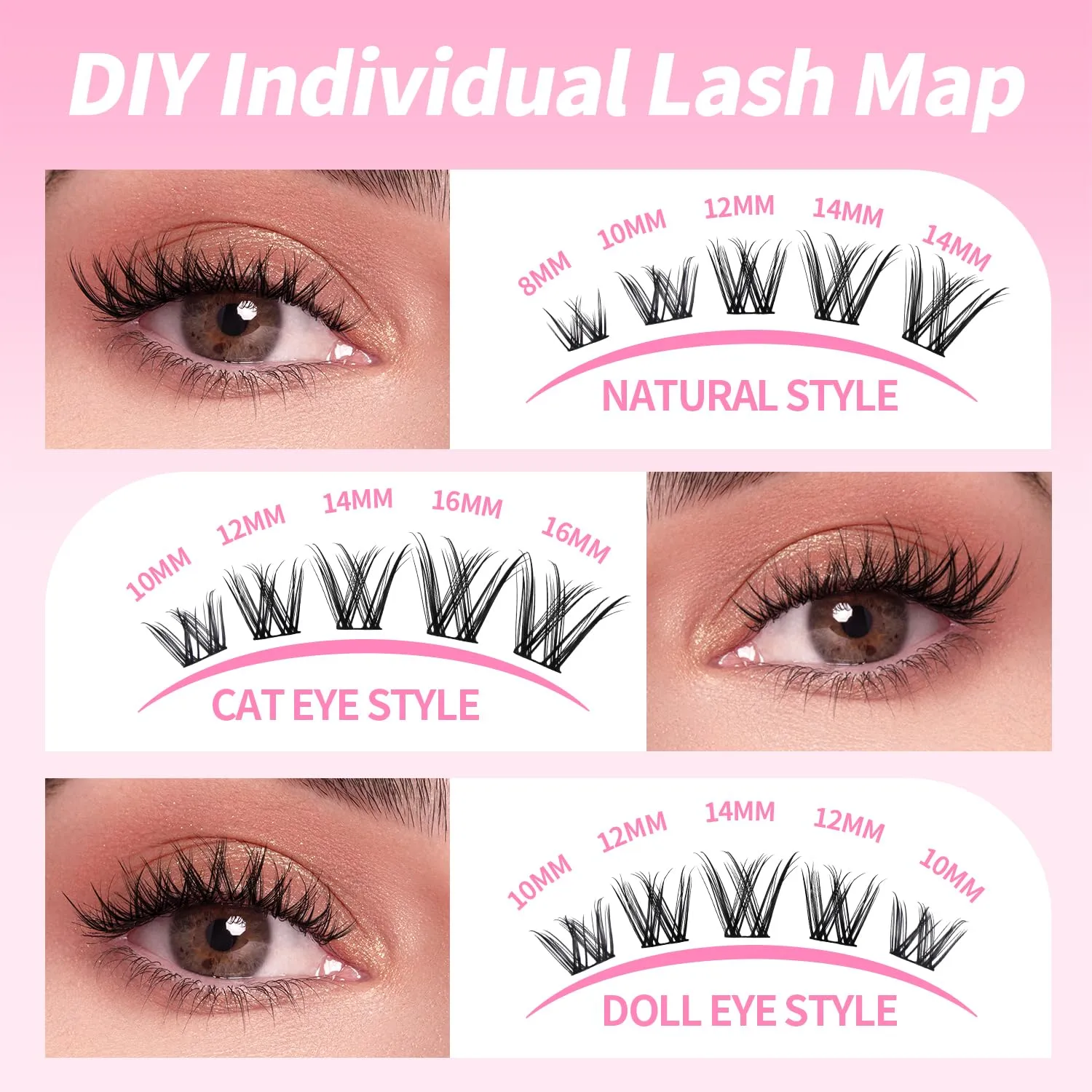 Lash Clusters Kit 8-16mm with Bond Seal Tweezers Brush