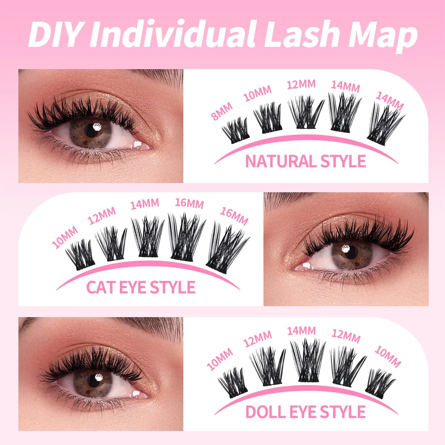 Lash Clusters Kit 8-16mm with Bond Seal Tweezers Brush