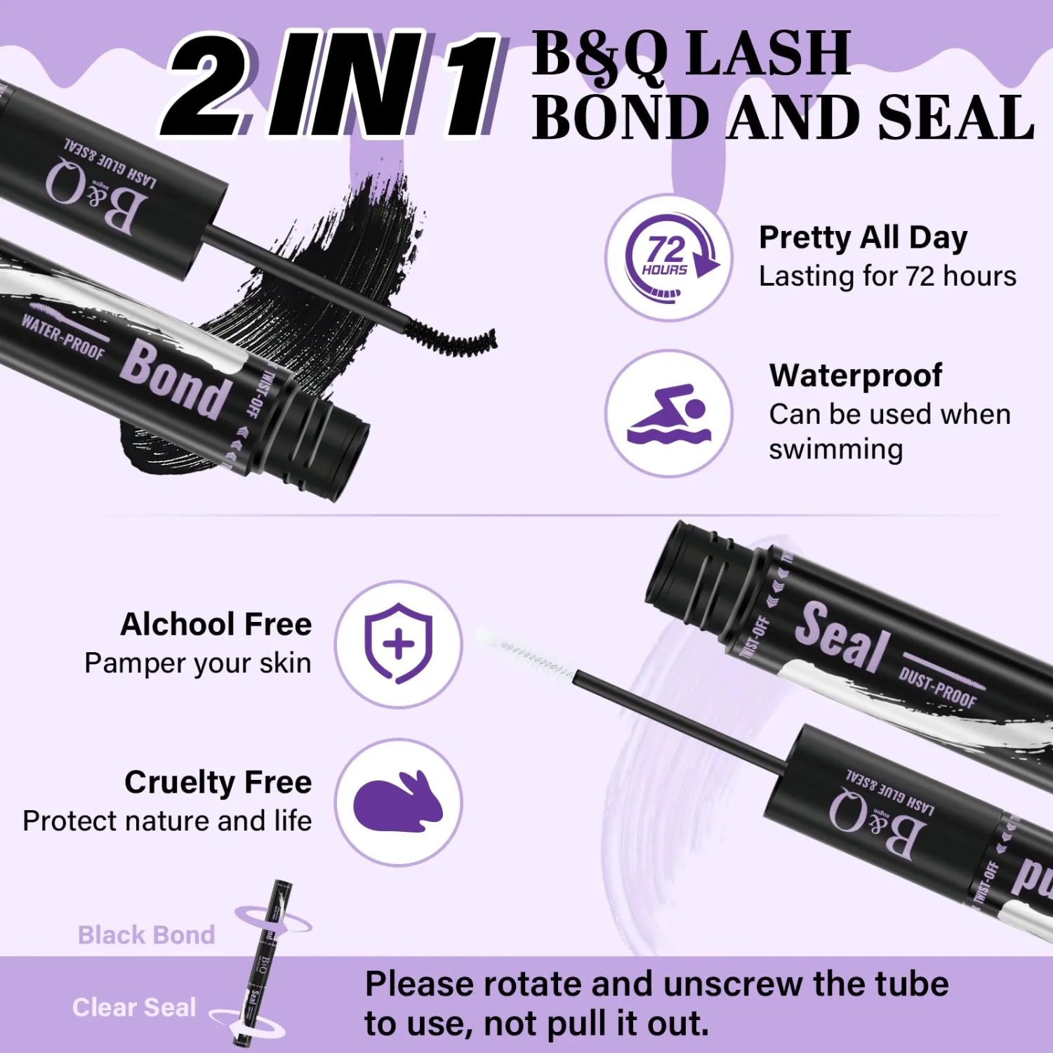 B&Q Lash Bond and Seal Waterproof Lash Cluster Glue 72 Hour Black Lash Glue