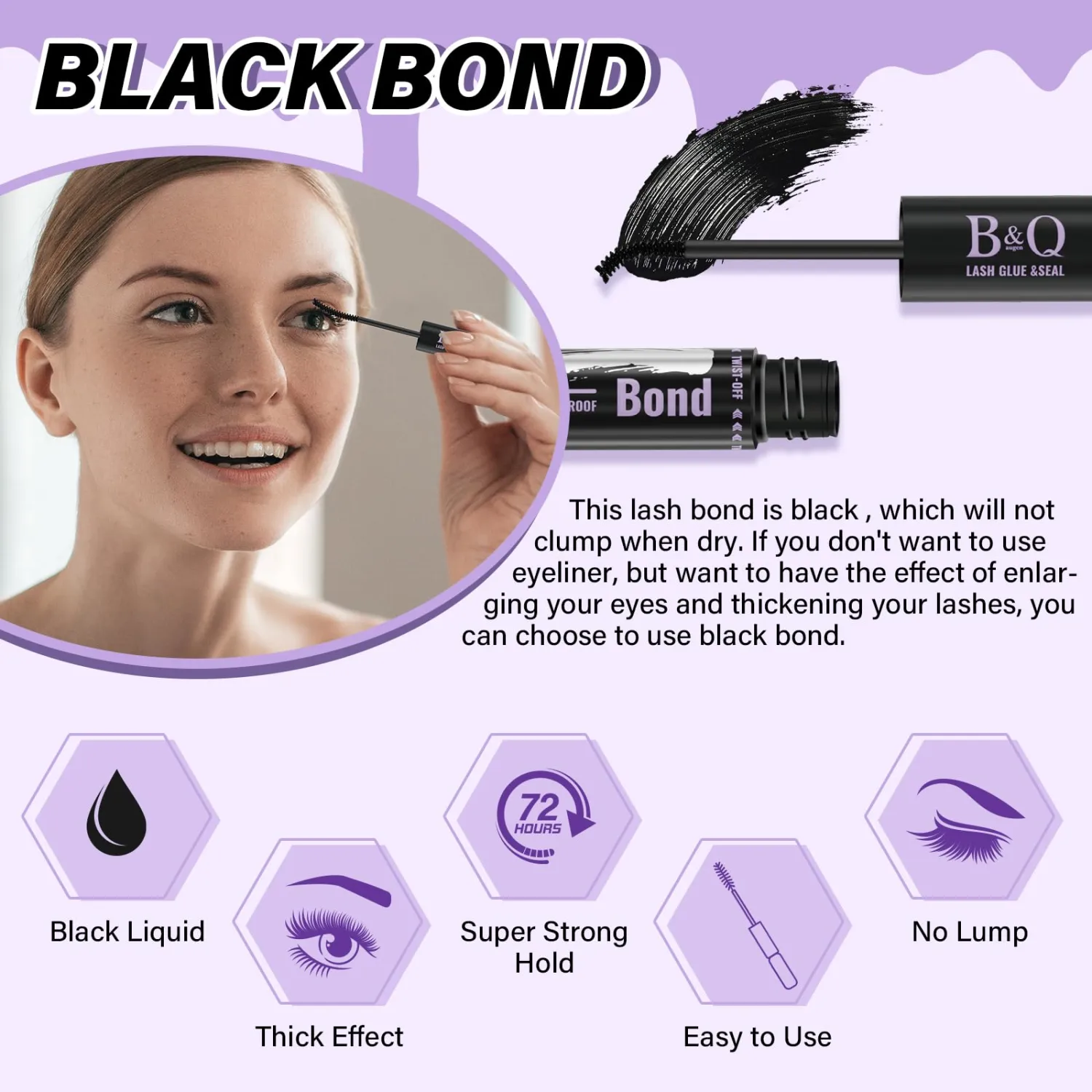 B&Q Lash Bond and Seal Waterproof Lash Cluster Glue 72 Hour Black Lash Glue