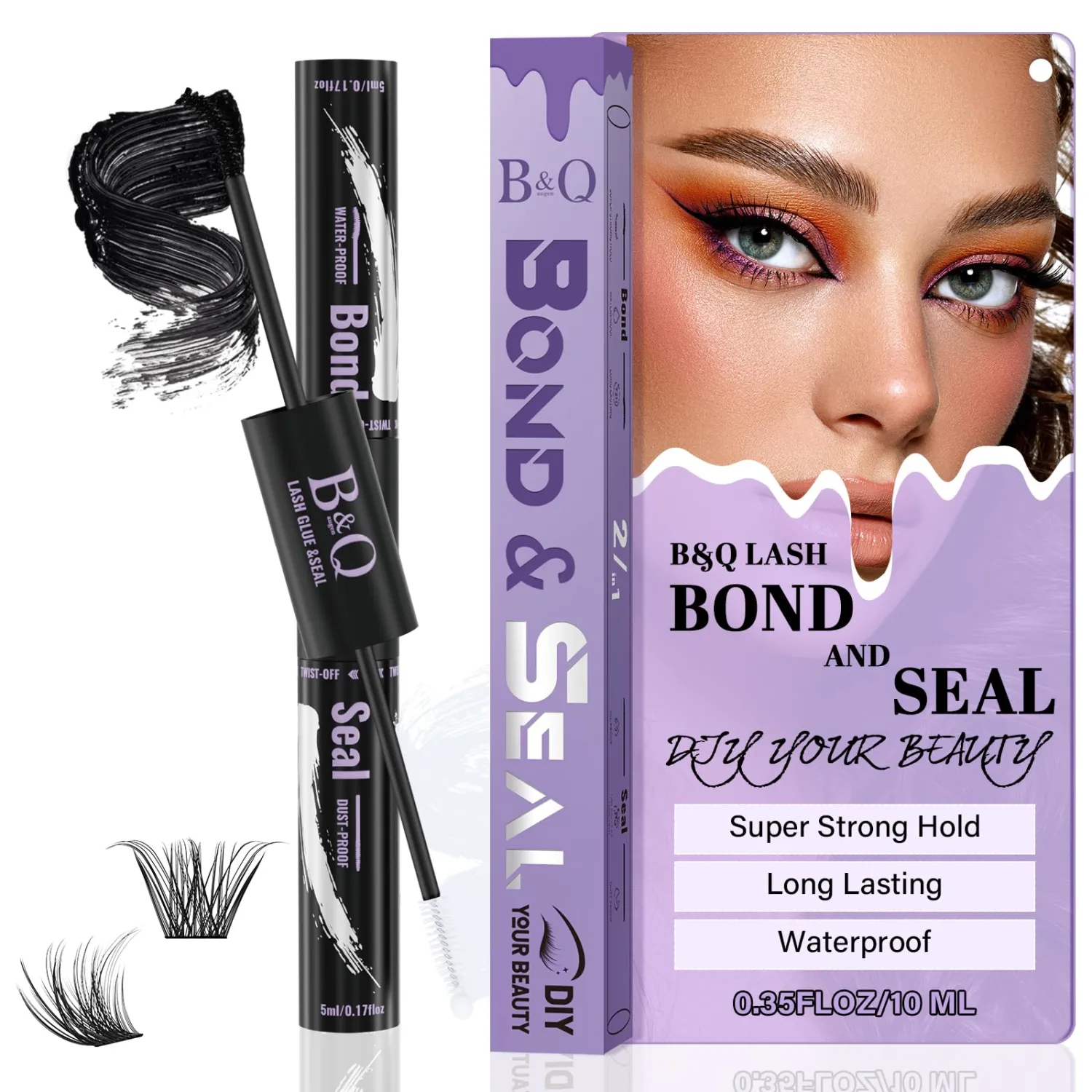 B&Q Lash Bond and Seal Waterproof Lash Cluster Glue 72 Hour Black Lash Glue