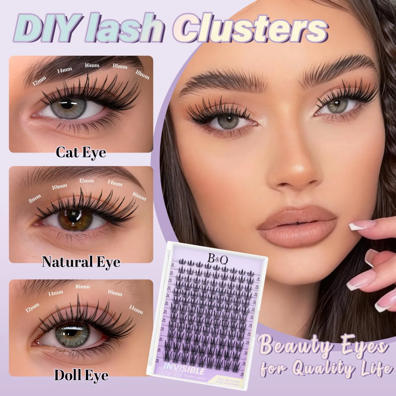B&Q Bella Lash Clusters 0.03mm Invisible Band False Eyelashes Clusters