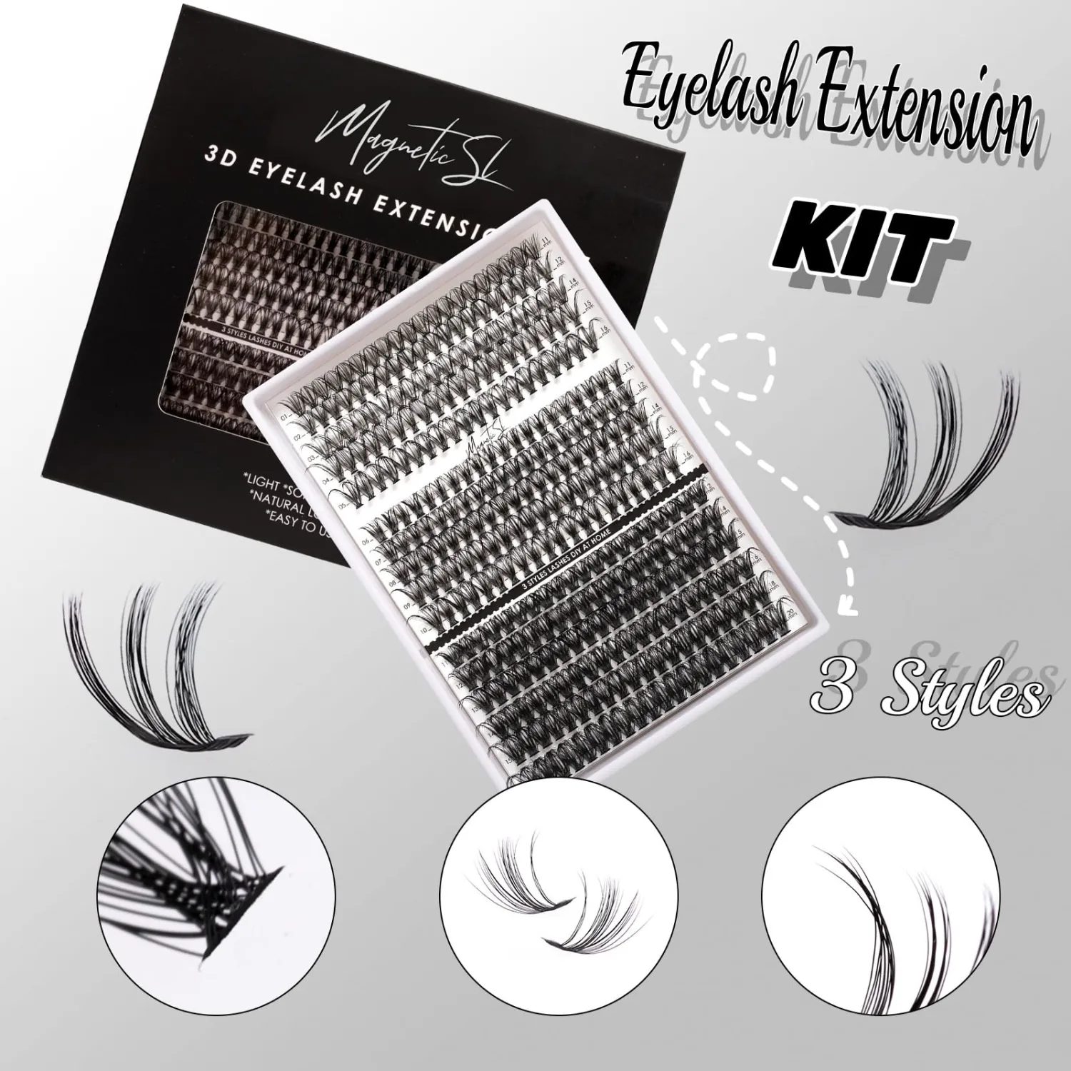 DIY Lash Extensions Kit 320pcs Individual Lashes Clusters 30D 40D 60D Eyelash Extension Kit with Applicator and Lash Bond&Seal, Lash Remover For False Eyelash Mix 11-20mm (30D+40D+60D KIT)