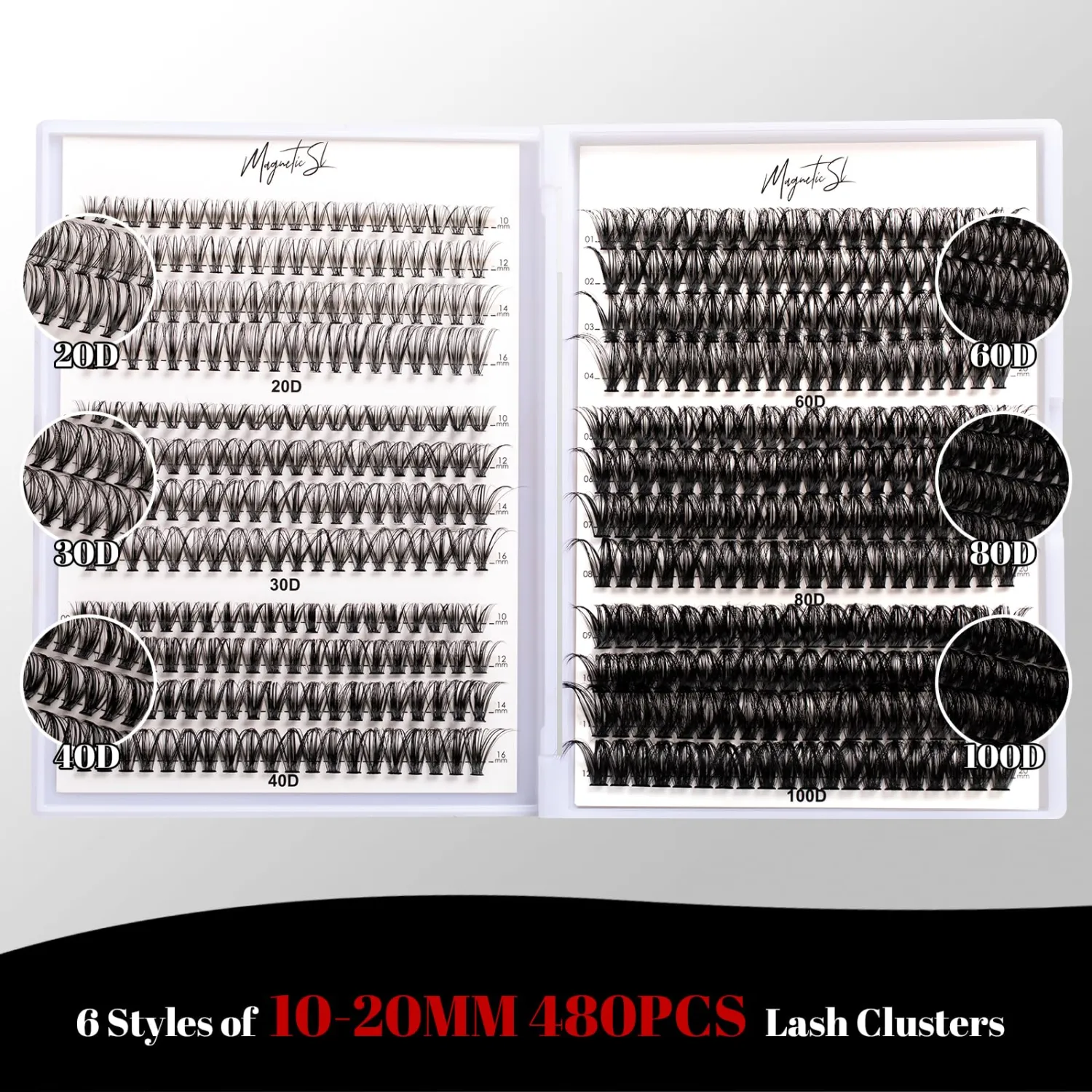 Lash Clusters 480 Clusters 10-20mm False Eyelash 60D 80D 100D Thick Eyelash Extension 20D 30D 40D Individual Eyelashes Multi-Style DIY Lash Extensions for Beginners(20D-100D-D, 10-20MIX)