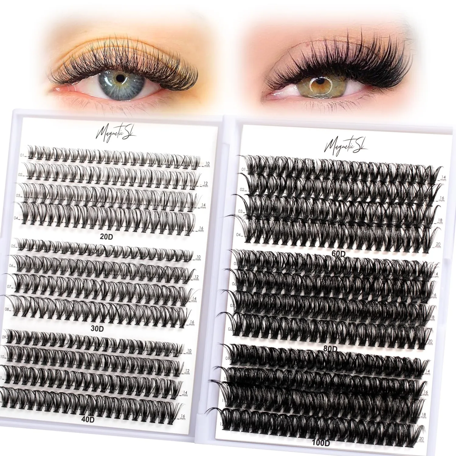 Lash Clusters 480 Clusters 10-20mm False Eyelash 60D 80D 100D Thick Eyelash Extension 20D 30D 40D Individual Eyelashes Multi-Style DIY Lash Extensions for Beginners(20D-100D-D, 10-20MIX)