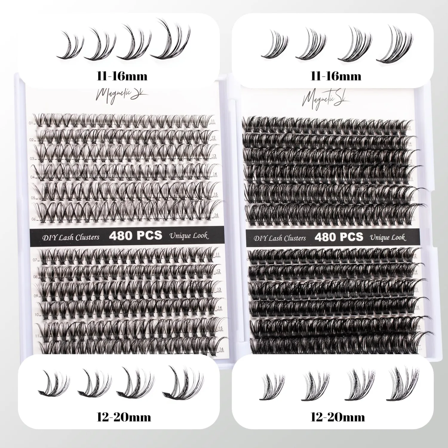 Lash Clusters 480 Clusters 60D 80D Thick Eyelash Extension 30D 40D Individual Eyelashes 11-20mm False Eyelash Multi-Style DIY Lash Extensions for Beginners(30D-80D-D, 11-20MIX)
