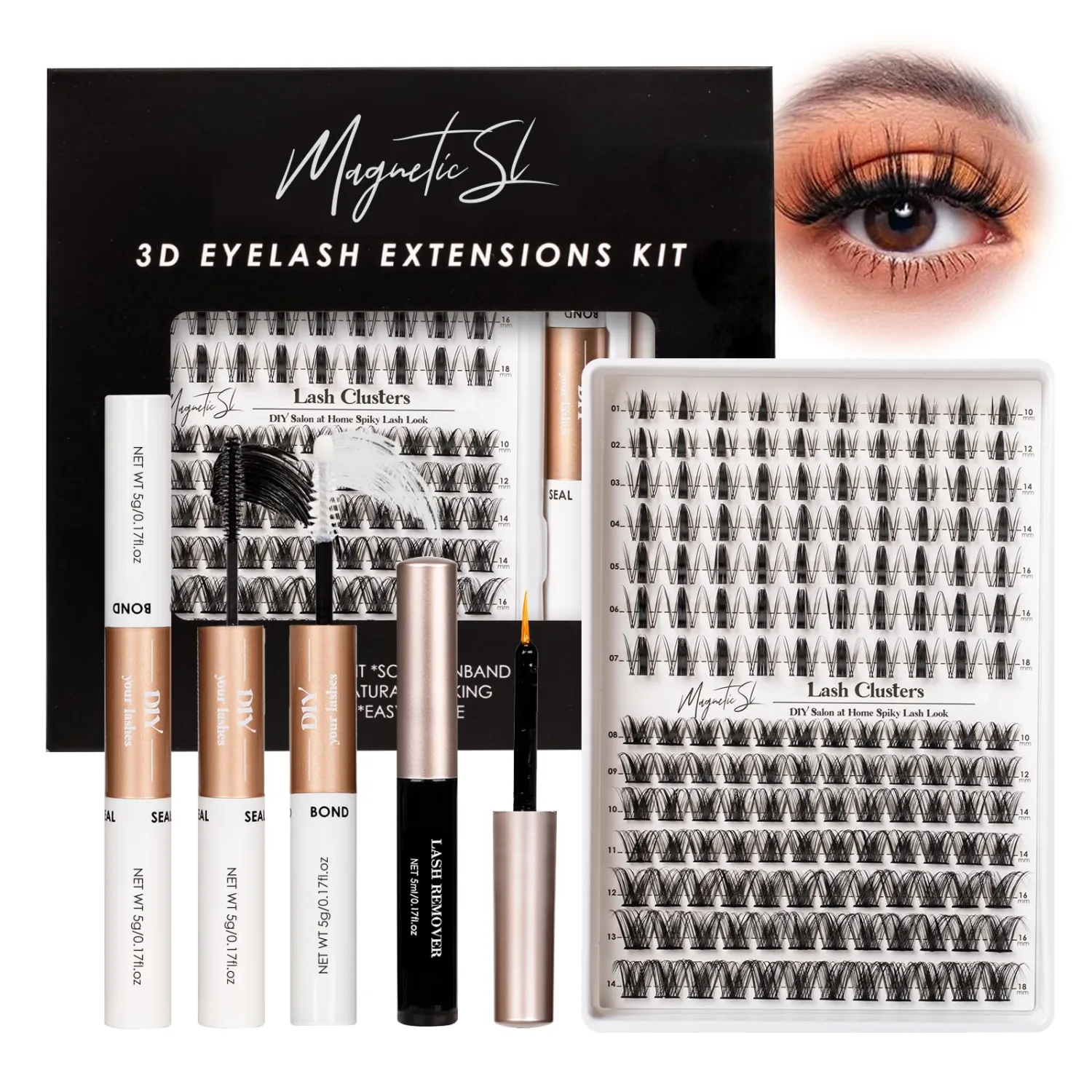 Lash Clusters 154pcs Manga Lash Extension Kit Curly 10-18mm Cluster Eyelash Extensions Natural Lash with Bond and Seal-M32+M34（Spiky+Natural）