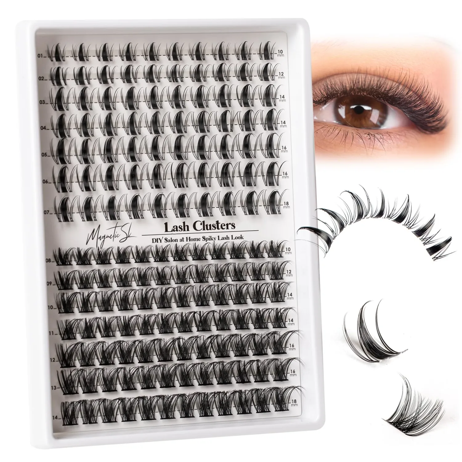 Lash Clusters 154pcs Manga Lash Extension Kit Curly 10-18mm Cluster Eyelash Extensions Natural Lash with Bond and Seal-M32+M34（Spiky+Natural）
