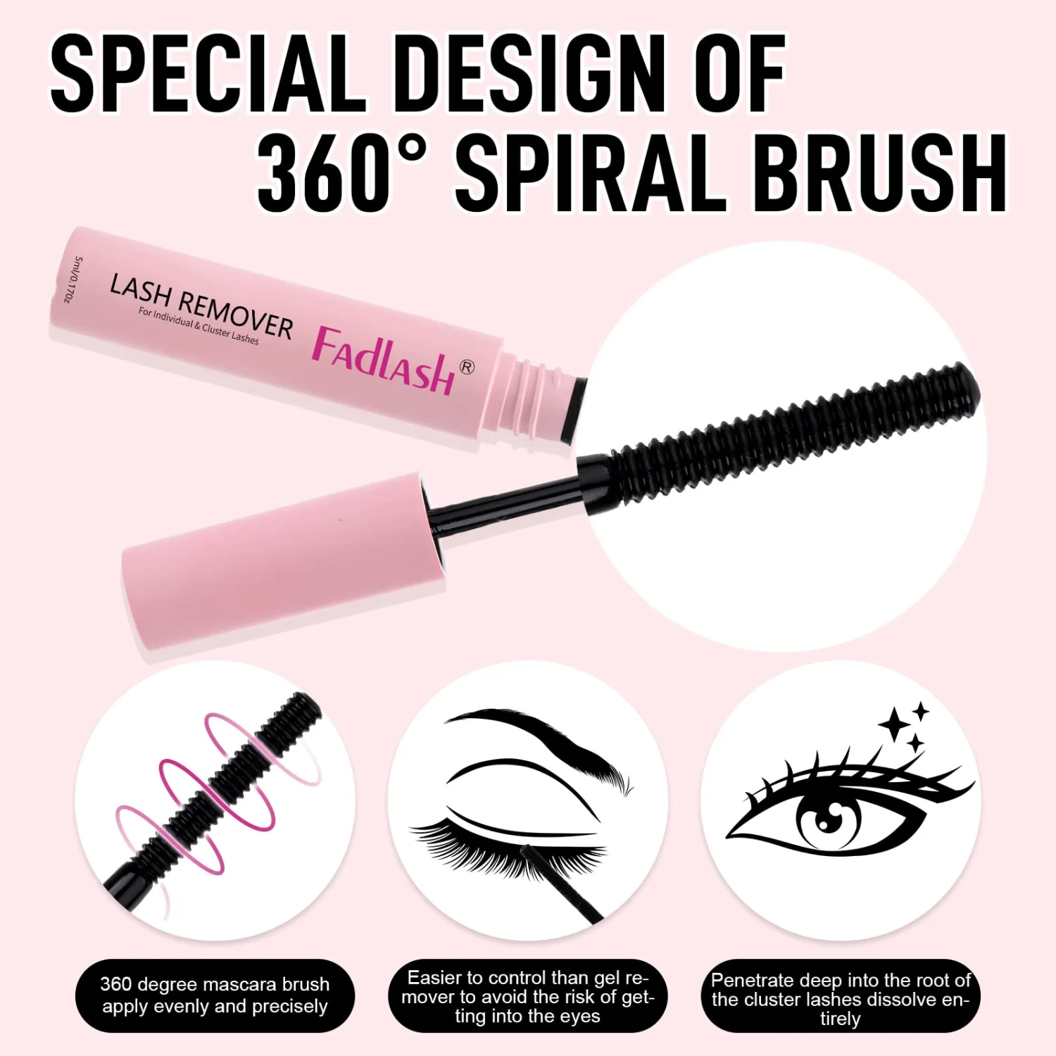 FADLASH Lash Glue Remover 5 ML for Cluster Lashes Soothing Oil Lash Remover Mascara Wand Eyelash Glue Remover Self Use at Home