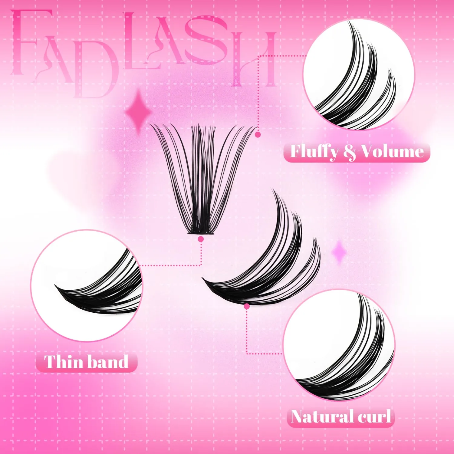 FADLASH Cluster Lashes D Curl Wispy Individual Lashes DIY Eyelash Extension Natural Look Reusable Fluffy Cluster Eyelash Extensions Self Application at Home (50D-0.07D-12-18MIX)