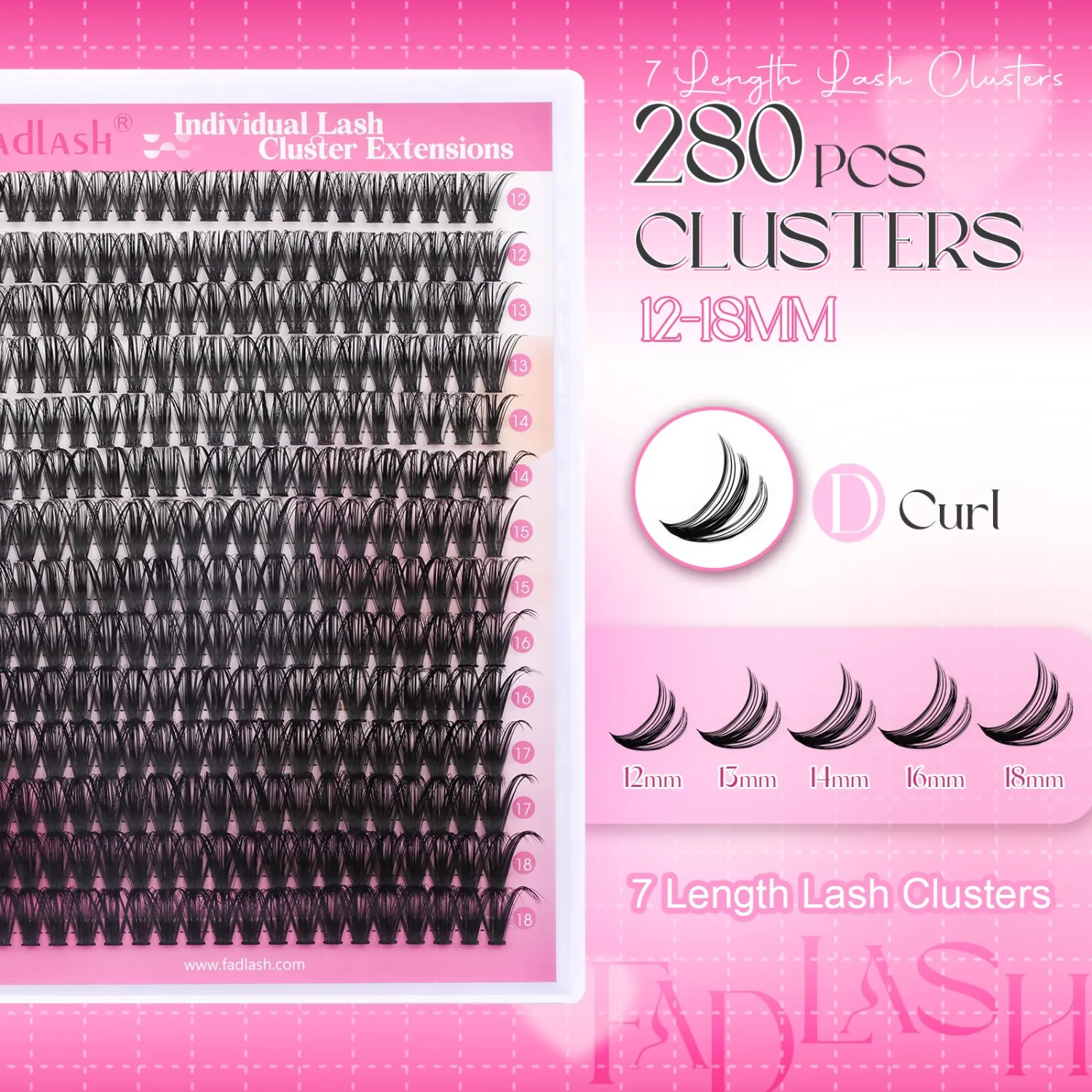 FADLASH Cluster Lashes D Curl Wispy Individual Lashes DIY Eyelash Extension Natural Look Reusable Fluffy Cluster Eyelash Extensions Self Application at Home (50D-0.07D-12-18MIX)