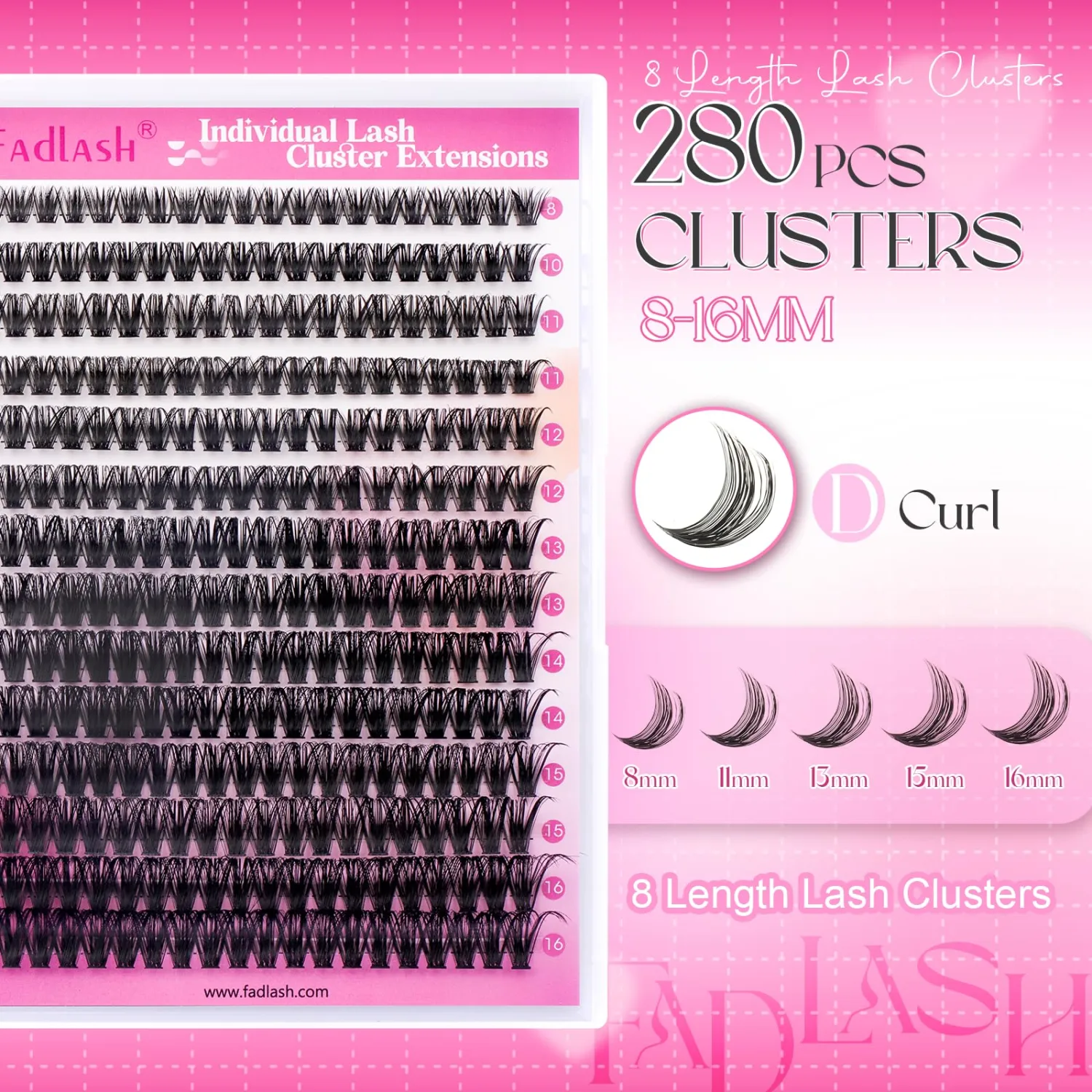 Cluster Lashes D Curl Lash Clusters 280 Pcs Lash Extension Clusters Individual Lashes Soft DIY Eyelash Extensions Mixed Tray Eyelash Clusters Natural Look (60D-0.07D, 8-16mm)