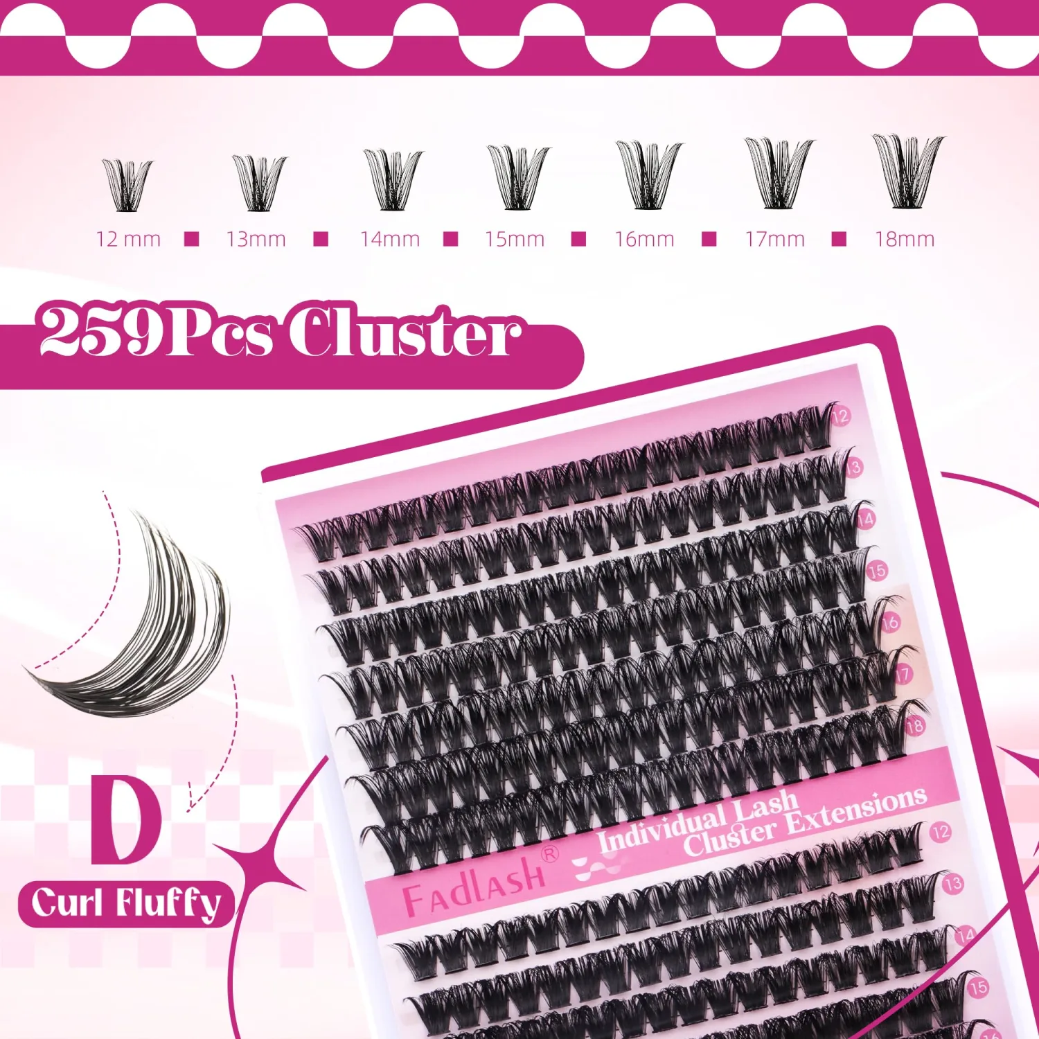 FADLASH Cluster Lashes D Curl Wispy Individual Lashes DIY Eyelash Extension Natural Look Reusable Fluffy Cluster Eyelash Extensions Self Application at Home (60D+80D-0.07D-12-18MIX)