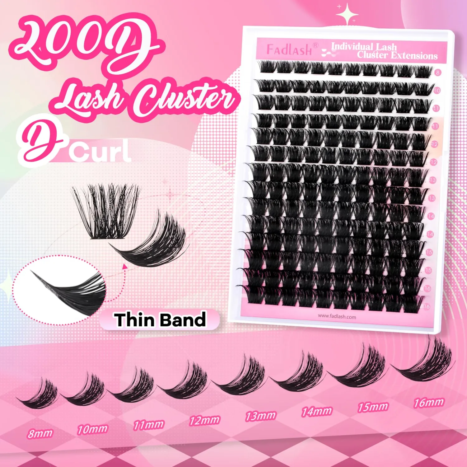 Cluster Lashes 200 D Lash Clusters D Curl 8-16mm Lash Extension Clusters Individual Lashes Soft DIY Eyelash Extensions Mixed Tray Eyelash Clusters Natural Look (200D-0.07D, 8-16mm)