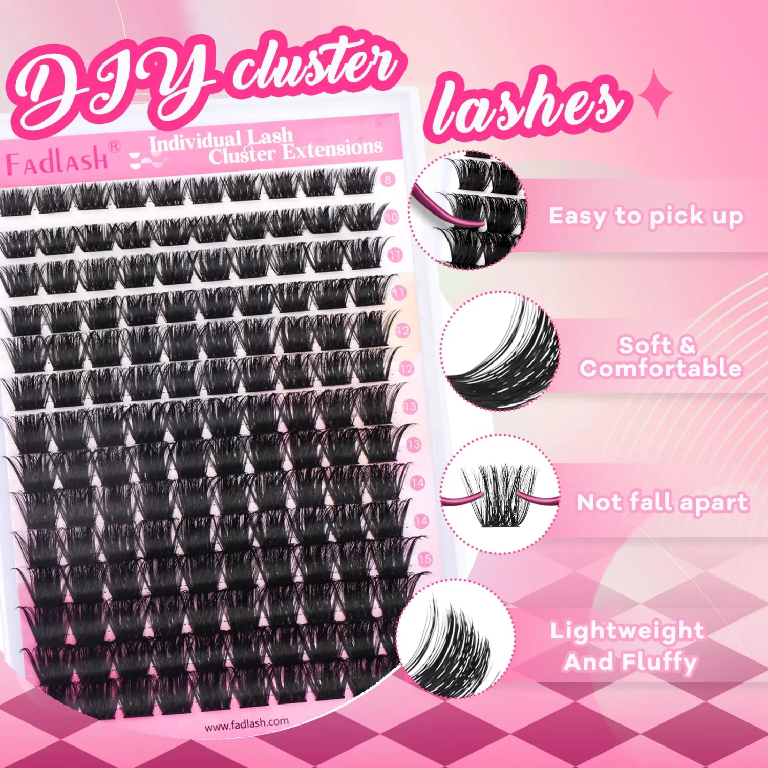Cluster Lashes 200 D Lash Clusters D Curl 8-16mm Lash Extension Clusters Individual Lashes Soft DIY Eyelash Extensions Mixed Tray Eyelash Clusters Natural Look (200D-0.07D, 8-16mm)