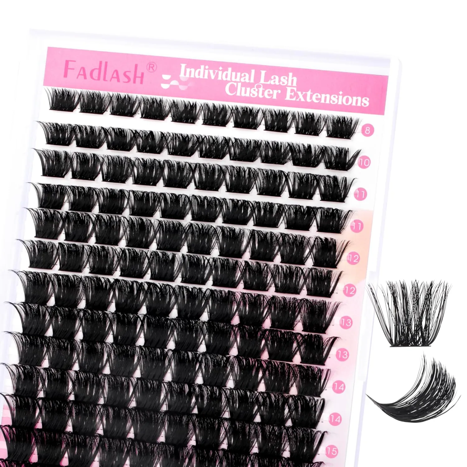 Cluster Lashes 200 D Lash Clusters D Curl 8-16mm Lash Extension Clusters Individual Lashes Soft DIY Eyelash Extensions Mixed Tray Eyelash Clusters Natural Look (200D-0.07D, 8-16mm)