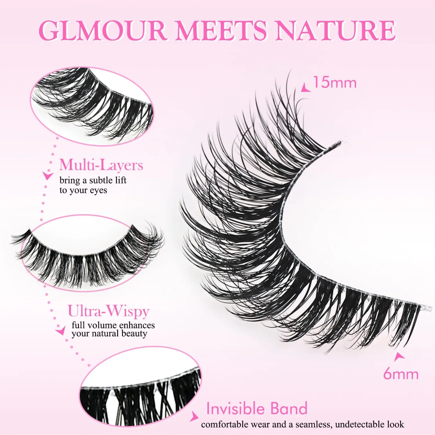 APCYUST Wispy Lashes Natural False Eyelashes Cat Eye Lash Strips Clear Band Strip Eyelash Short Fluffy Lash Pack Soft Everyday Look Lightweight Fake Full Pestañas Postizas for Beginners Daily Makeup