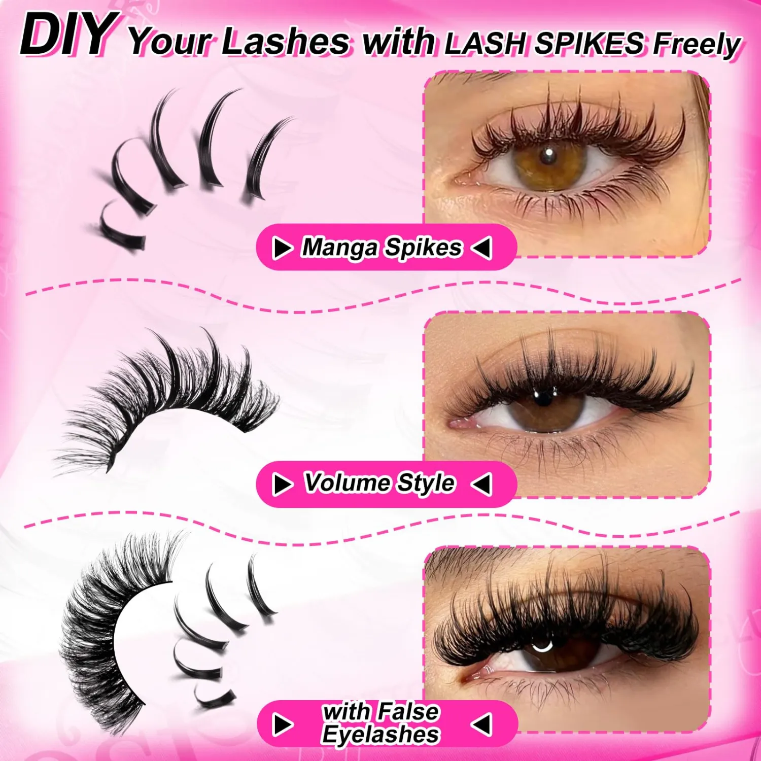 MilyBest Lash Clusters 100D with Spikes, 13-19mm Manga D Curl, Lashes Only