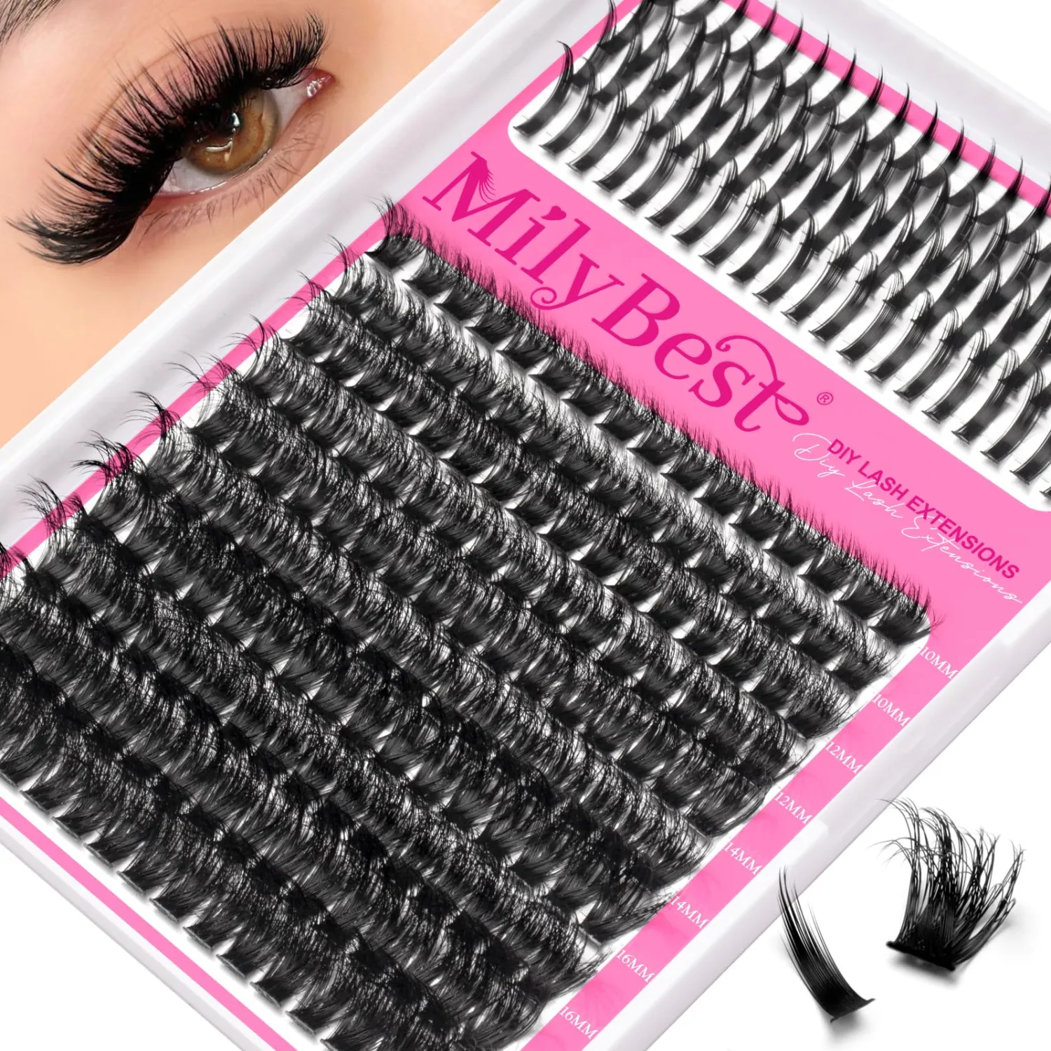 MilyBest Lash Clusters 100D with Spikes, 13-19mm Manga D Curl, Lashes Only