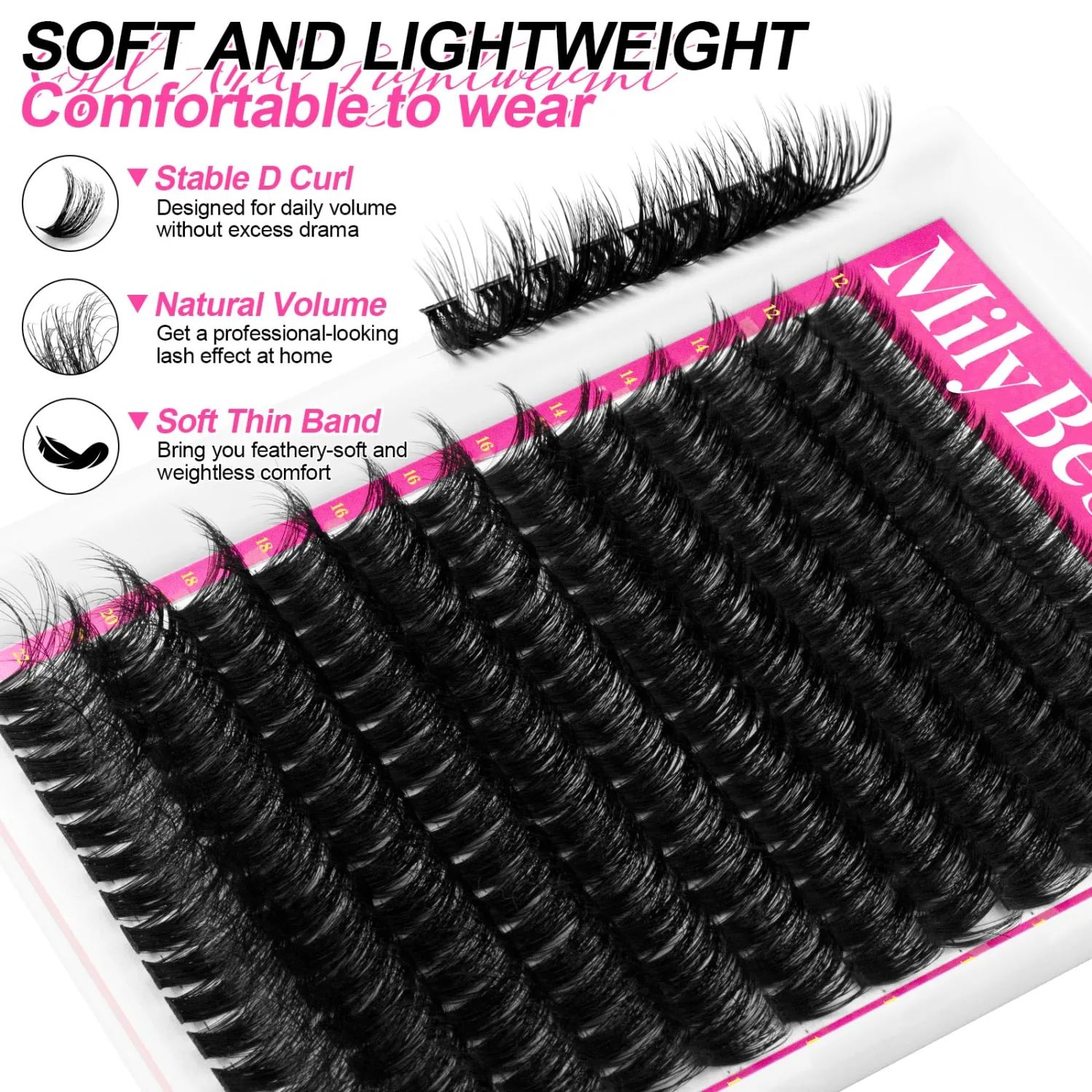 MilyBest Fluffy Longer-100D Volume Lash Clusters Kit, 12-22mm D Curl