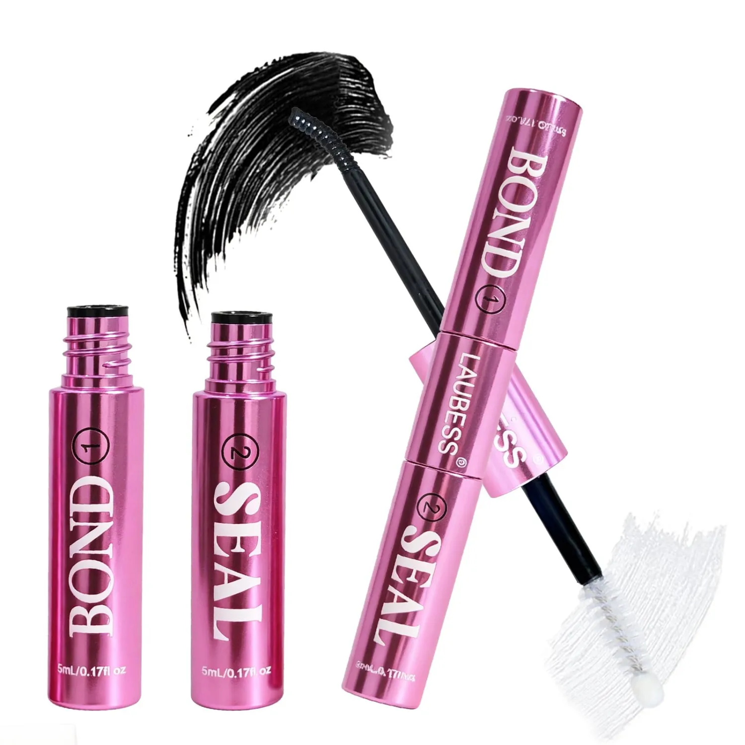 Lash Glue for Eyelash Clusters LAUBESS Waterproof 2-IN-1 Lash Bond and Seal Eyelash Glue Long Lasting 72H DIY Lash Extension Glue Home Use Non-Irritating (Black 5ml+5ml)