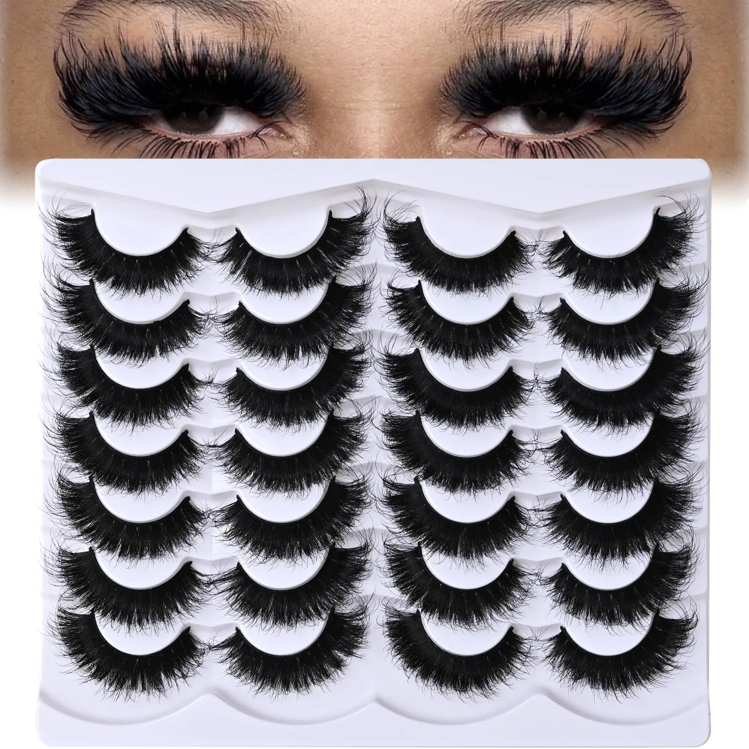 Wispy False Mink Lash Thick Long Lashes False Lashes Mega Look 5D Volume Dramatic 22mm Waterproof Soft Cat Eye Fake Eyelashes Pack by Yaiseiko（14 Pairs）