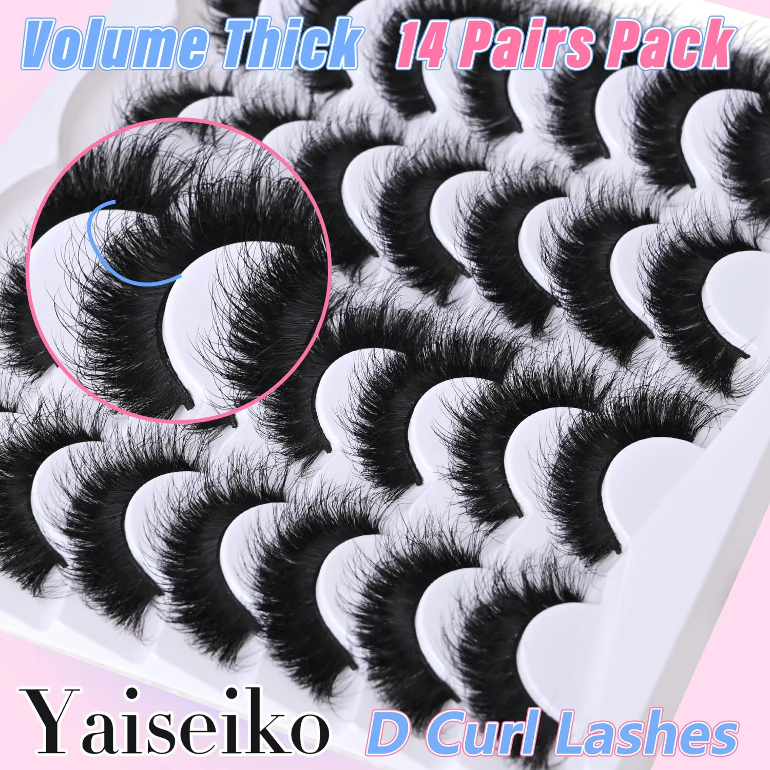 Wispy False Mink Lash Thick Long Lashes False Lashes Mega Look 5D Volume Dramatic 22mm Waterproof Soft Cat Eye Fake Eyelashes Pack by Yaiseiko（14 Pairs）