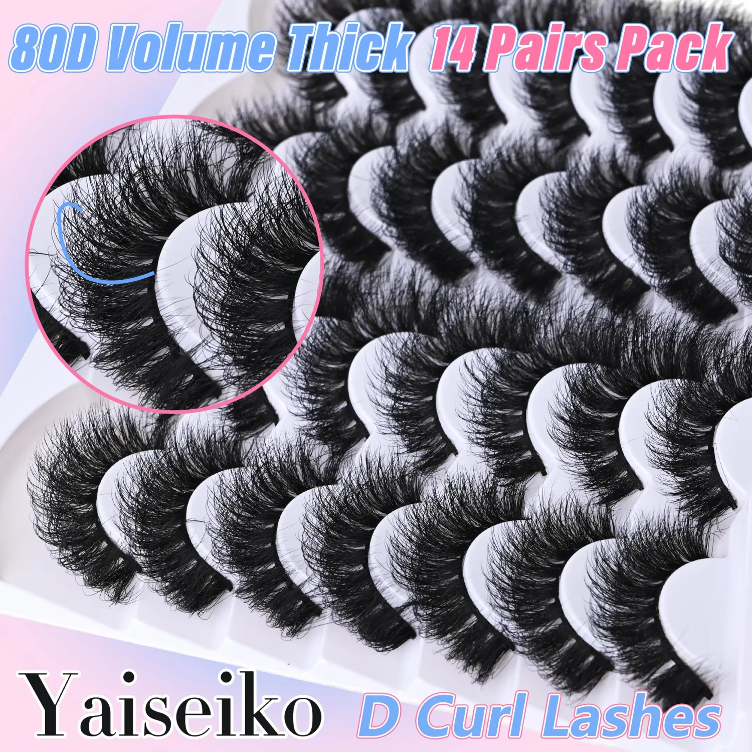 Thick Long Lashes False Eye Lashes Mega Look 5D Volume Dramatic 25mm Waterproof 80D Eyelash Clusters Soft Fake Eyelashes Pack by Yaiseiko（14 Pairs）