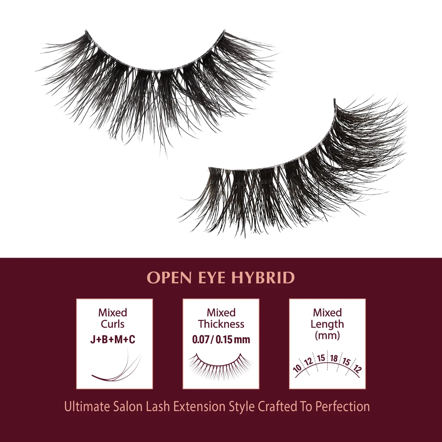 i•ENVY Extension False Lashes, Hybrid Salon Lash Clear Invisible Band Strip Natural Look Mixed Volume Curl Eyelashes Wispy Fluffy Cat Eye Fake Lashes (Open Eye)