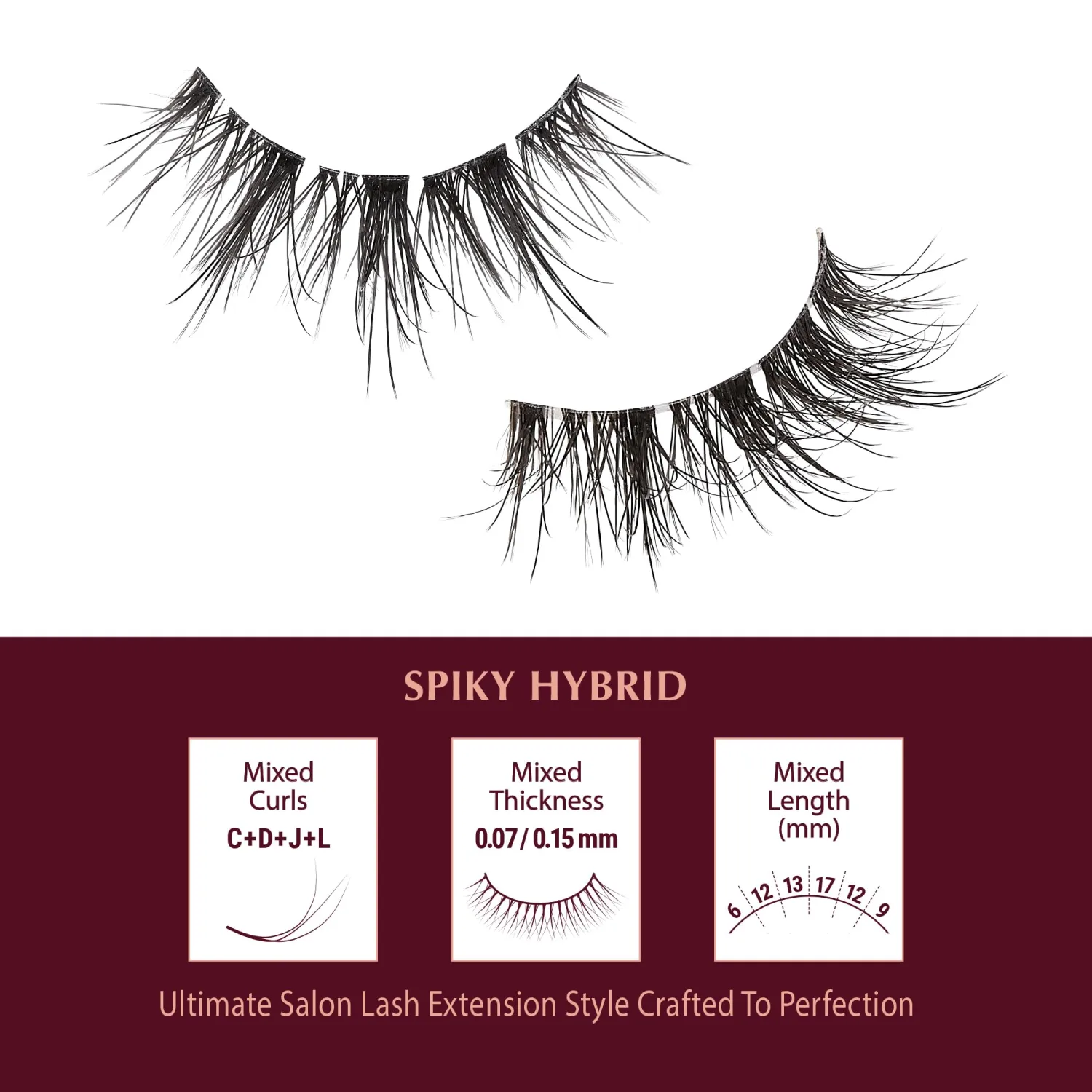 i-ENVY Extension False Lashes, Hybrid Salon Lash Clear Invisible Band Strip Natural Look Mixed Volume Curl EyeLashes Wispy Fluffy Cat Eye Fake Lashes (Spiky)