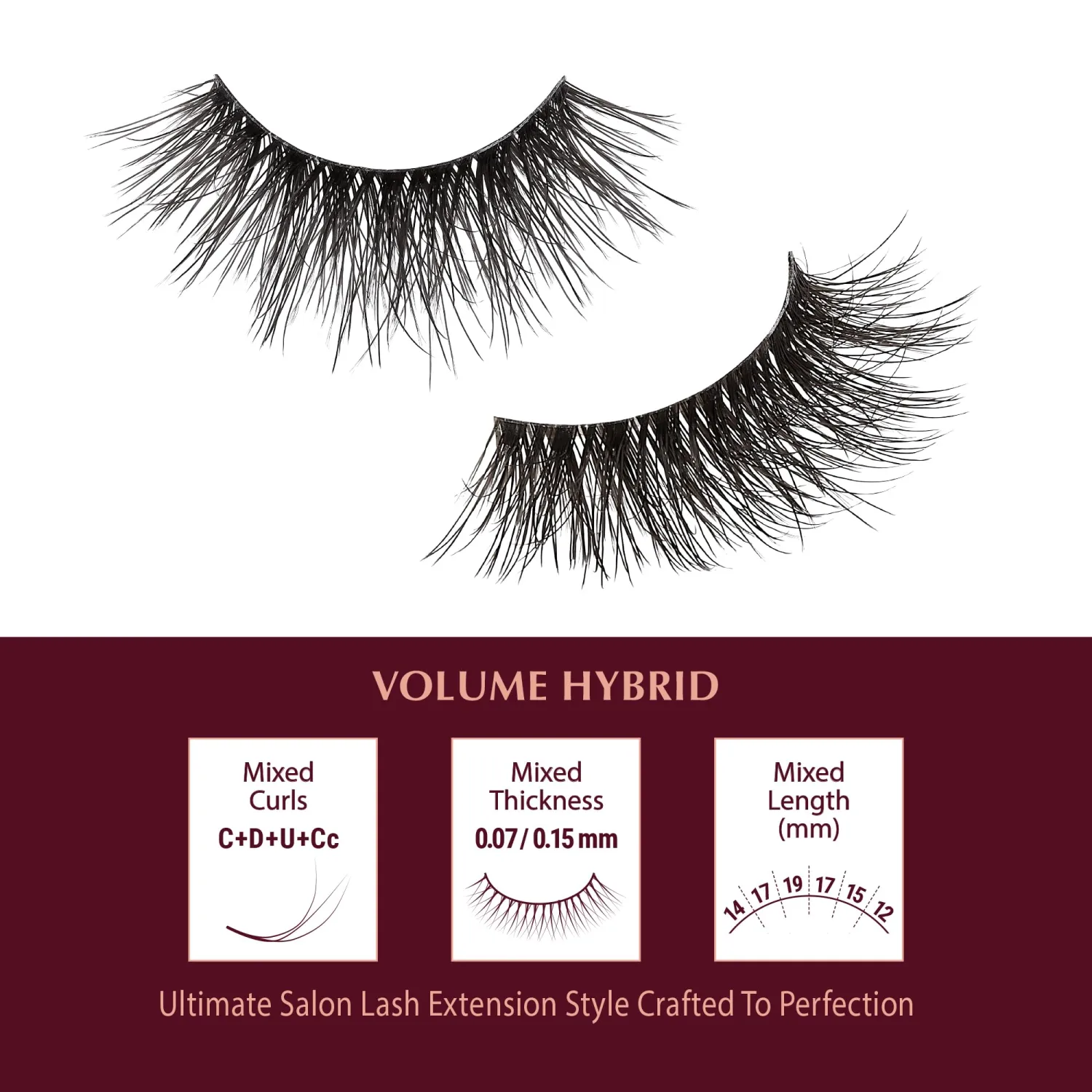 i-ENVY Extension False Lashes, Hybrid Salon Lash Clear Invisible Band Strip Natural Look Mixed Volume Curl EyeLashes Wispy Fluffy Cat Eye Fake Lashes (Volume)