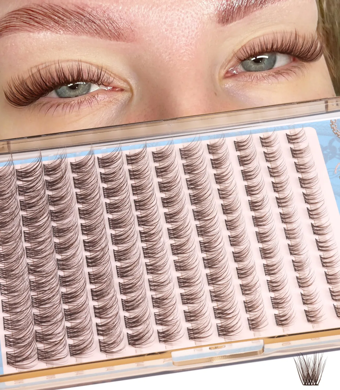 Mavphnee Brown Lash Clusters Dark Brown Eyelash Extensions Natural Cluster Lashes CC-Curly Pestañas Postizas Wispy Individual Lash Extensions 3D Lash 8-16MM Brown Eyelash Clusters 144PCS DIY at Home
