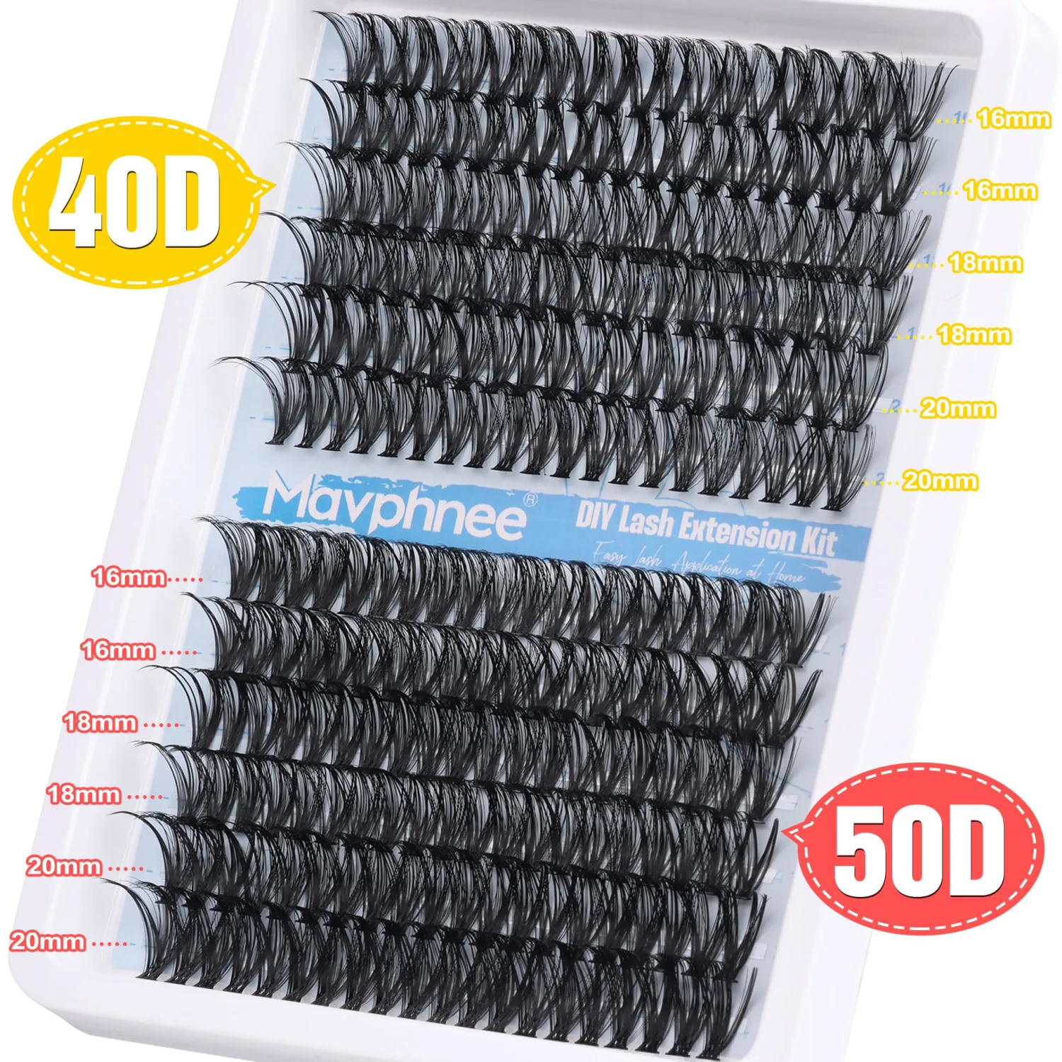 Lash Clusters 240 Pcs Individuals Eyelash Extensions 16-20MM Dramatic Long Fluffy D-Curly Lash Extensions Pack by Mavphnee (40D+50D)
