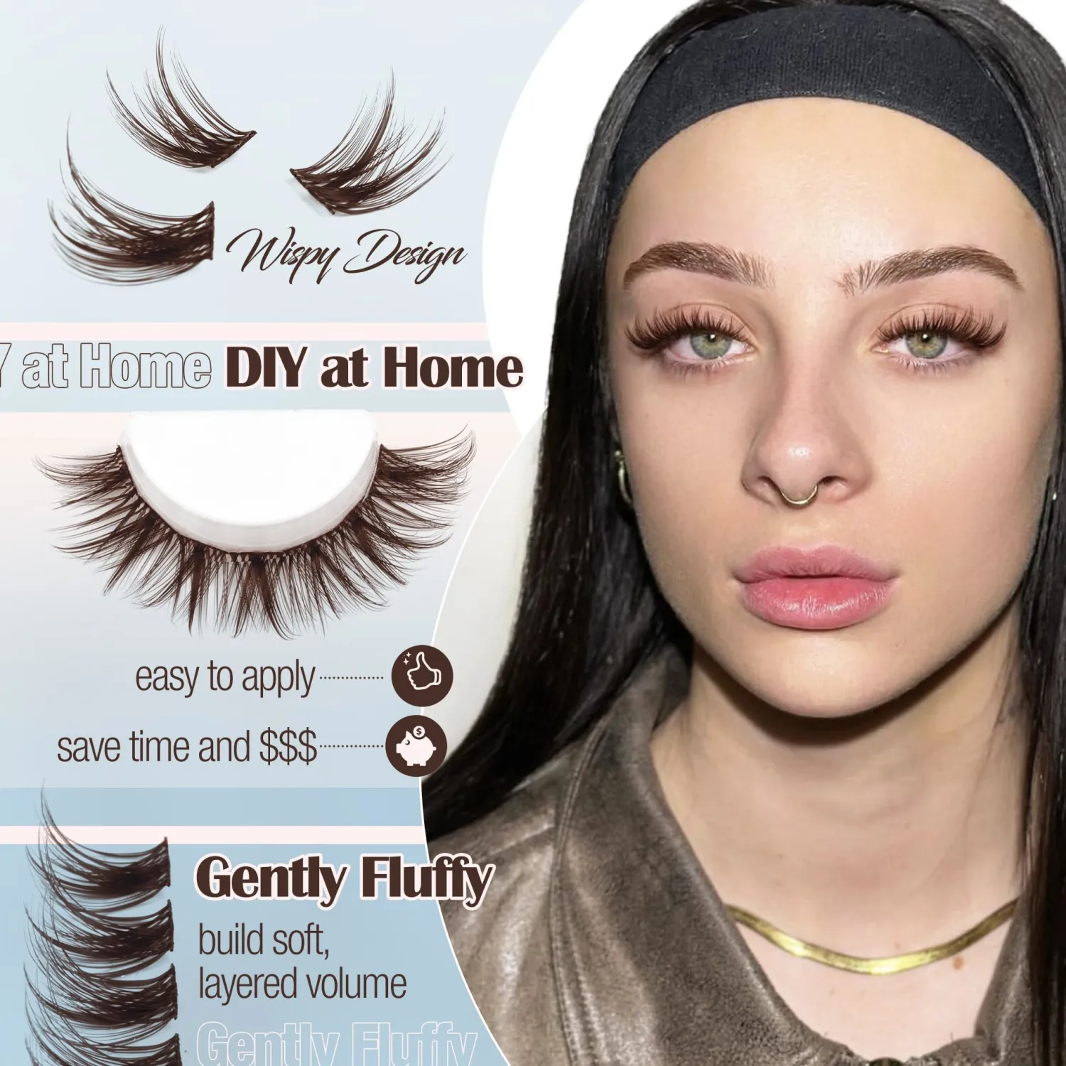 Brown Cluster Lashes Fairy Eyelash Clusters Natural Lash Extensions Wispy 3D Cluster Eyelash Extensions DIY Lash Extensions Soft Dark Brown Individual Eyelashes CC-Curly 8-16MM 144PCS