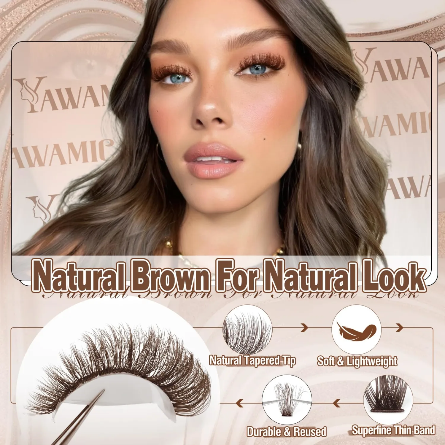 Yawamica Brown Lash Clusters Fluff Dark Brown Eyelash Clusters, 300pcs