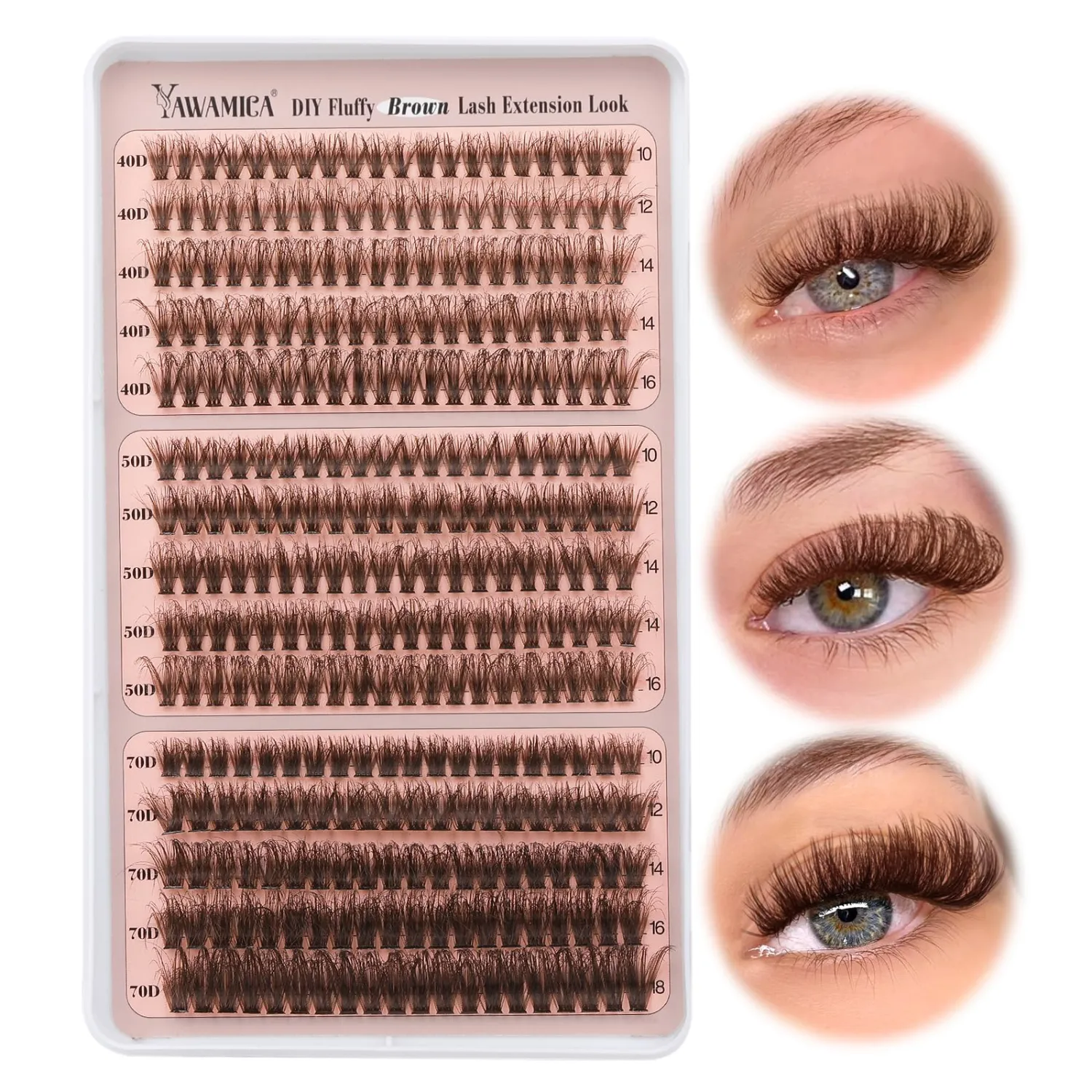 Yawamica Brown Lash Clusters Fluff Dark Brown Eyelash Clusters, 300pcs