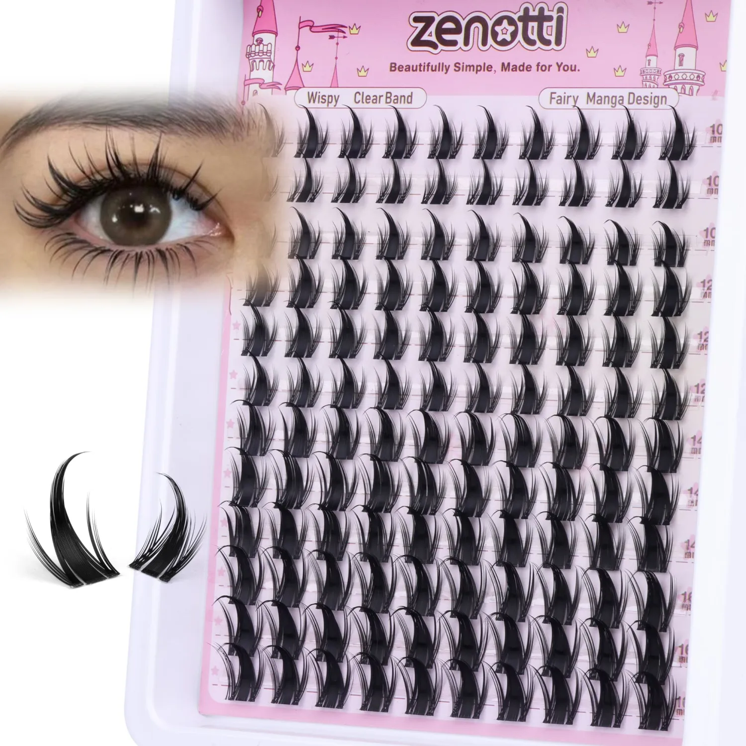 Manga Lash Clusters with Spikes Anime Lashes Cluster Natural Cluster Eyelash Extensions Wispy Spiky Fairy Individual Lashes Invisible Clear Band DIY Lash Extensions 10-16MM 120PCS by zenotti