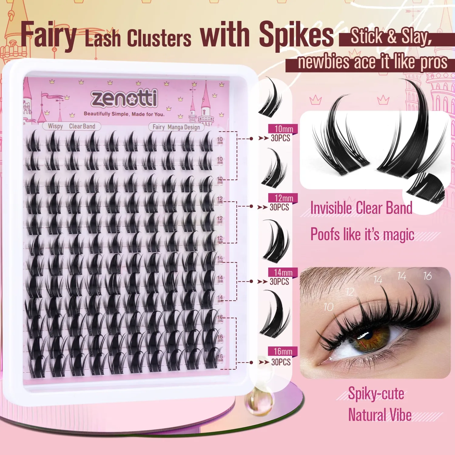 Manga Lash Clusters with Spikes Anime Lashes Cluster Natural Cluster Eyelash Extensions Wispy Spiky Fairy Individual Lashes Invisible Clear Band DIY Lash Extensions 10-16MM 120PCS by zenotti