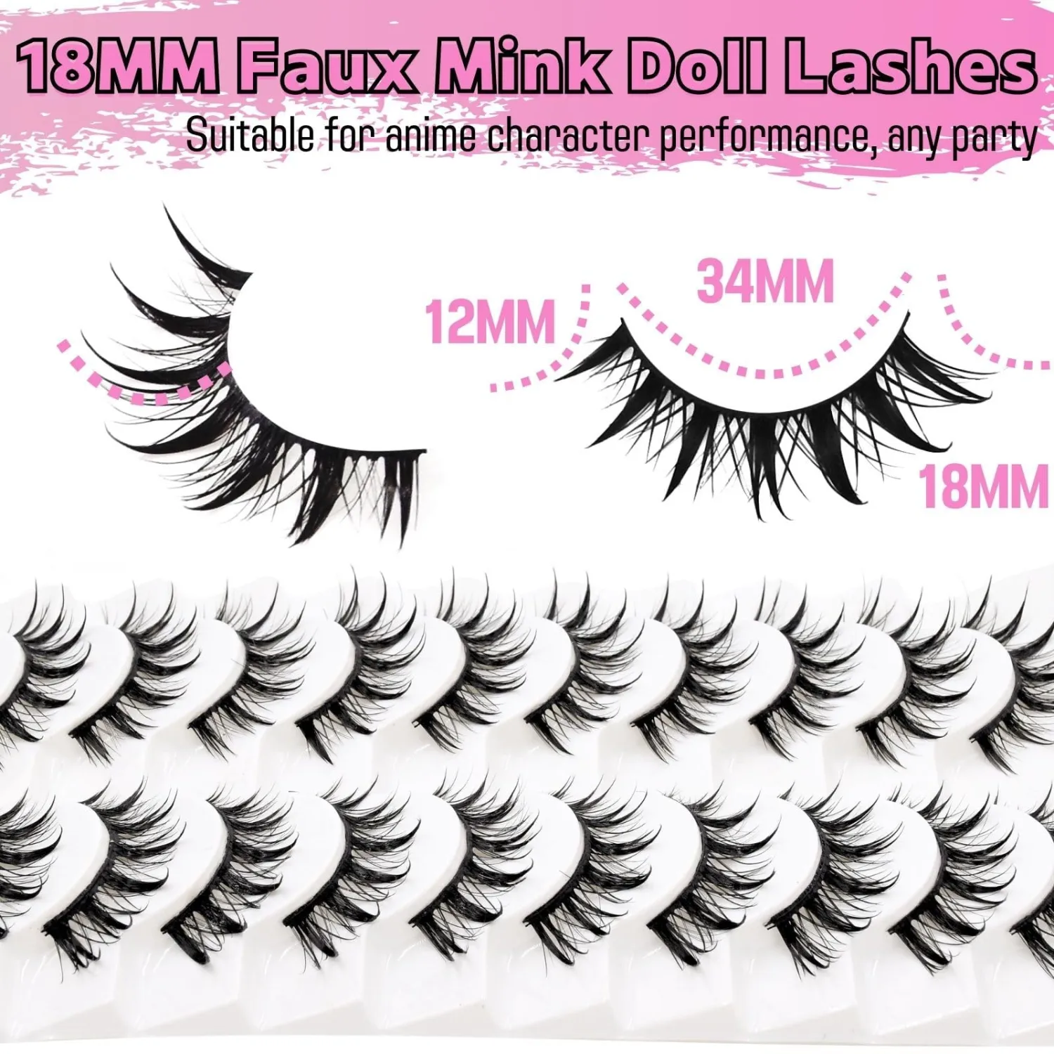 Lashes Anime Eyelashes Wet Look Cat Eye Lashes Spiky Cosplay Eyelash Darkess Makeup Lashes C Curl Faux Mink False Eyelashes with Cotton Band 10 Pairs Pack (A1)
