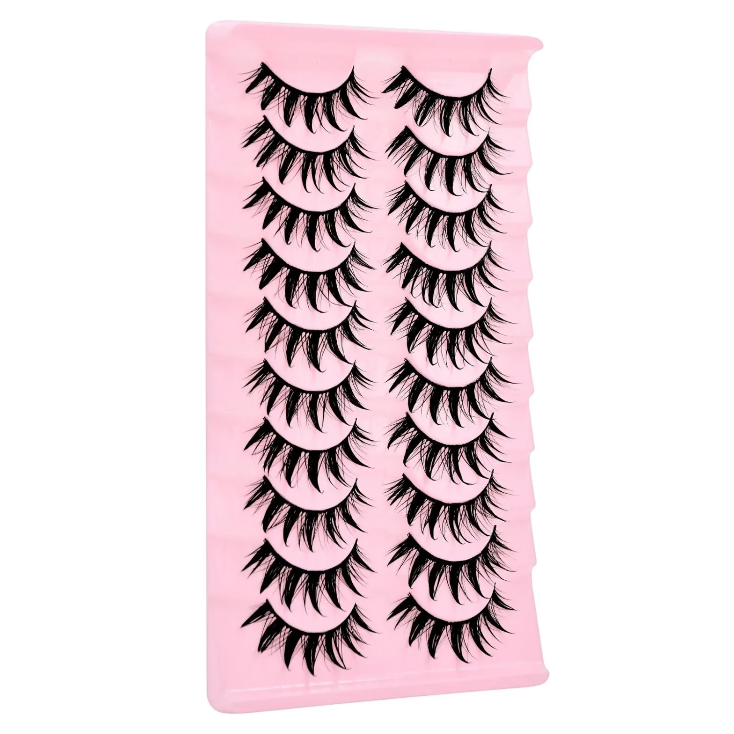 10 Pairs Manga Lashes Natural Look Wispy Clusters 16mm Spiky Style Japanese Anime Cosplay Cat Eye Lashes Extension Makeup Faux Mink False Eyelashes (A0)