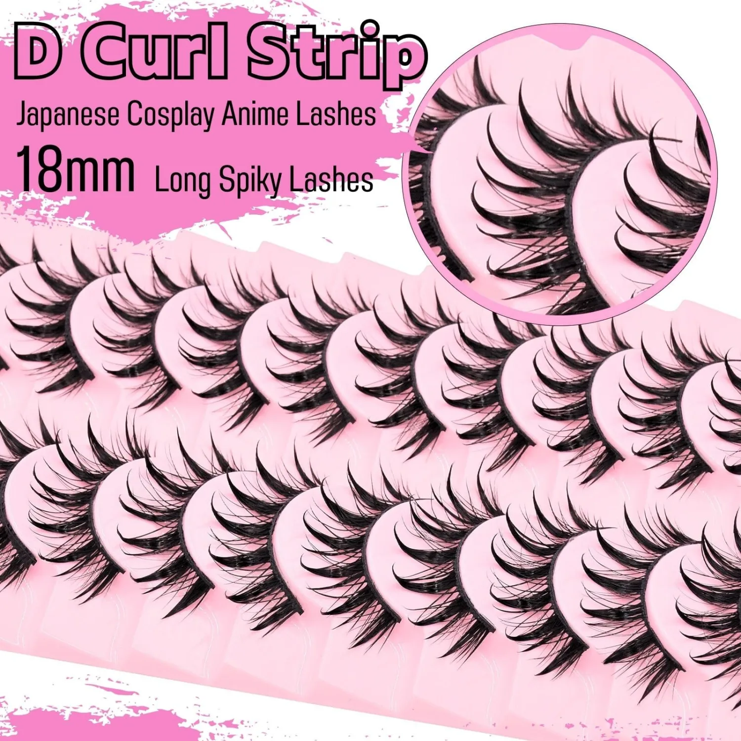 10 Pairs Manga Lashes Natural Look Wispy Clusters 16mm Spiky Style Japanese Anime Cosplay Cat Eye Lashes Extension Makeup Faux Mink False Eyelashes (A0)