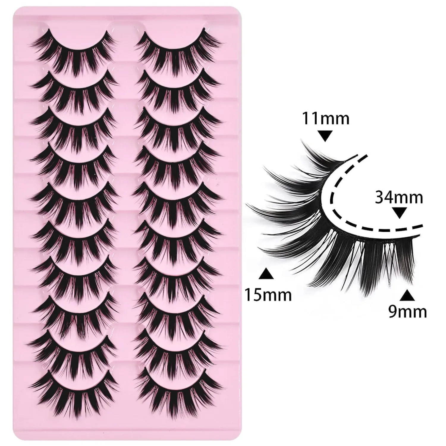10 Pairs Manga Lashes Anime Cosplay Lashes Spiky Manga Style Lashes Janpanese 16mm Extension Natural Manhua Doll Eye Lashes Halloween/Party Makeup Look by AUGENLI (A3)