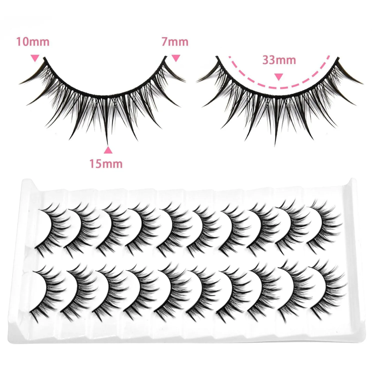 10 Pairs Manga Lashes Anime Cosplay Lashes Janpanese Style 16mm Spiky Lashes Extensions Manhua Natural Makeup Look Doll Eye Lashes Daily & Party by AUGENLI (A8)