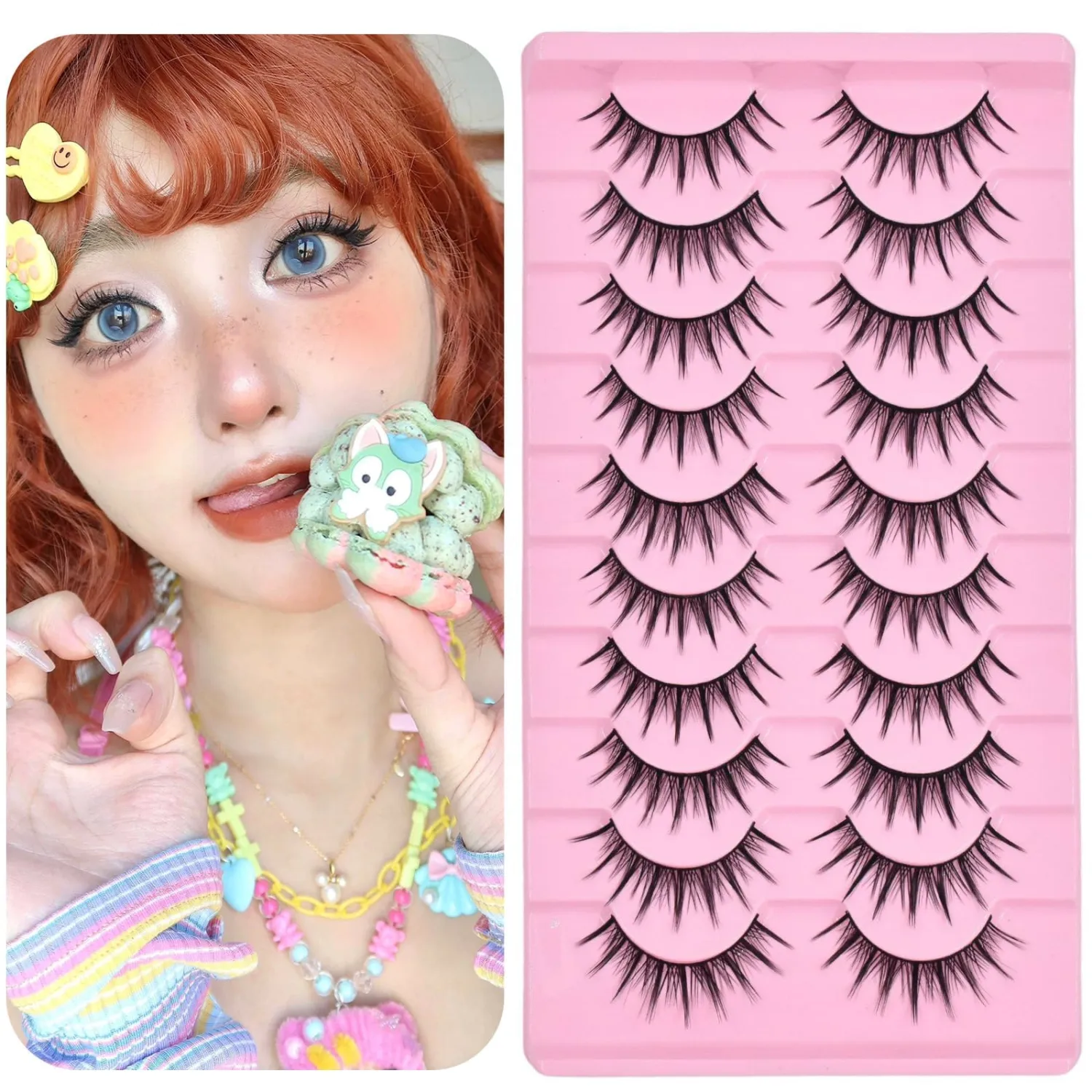 10 Pairs Manga Lashes Anime Cosplay Lashes Janpanese Style 16mm Spiky Lashes Extensions Manhua Natural Makeup Look Doll Eye Lashes Daily & Party by AUGENLI (A8)