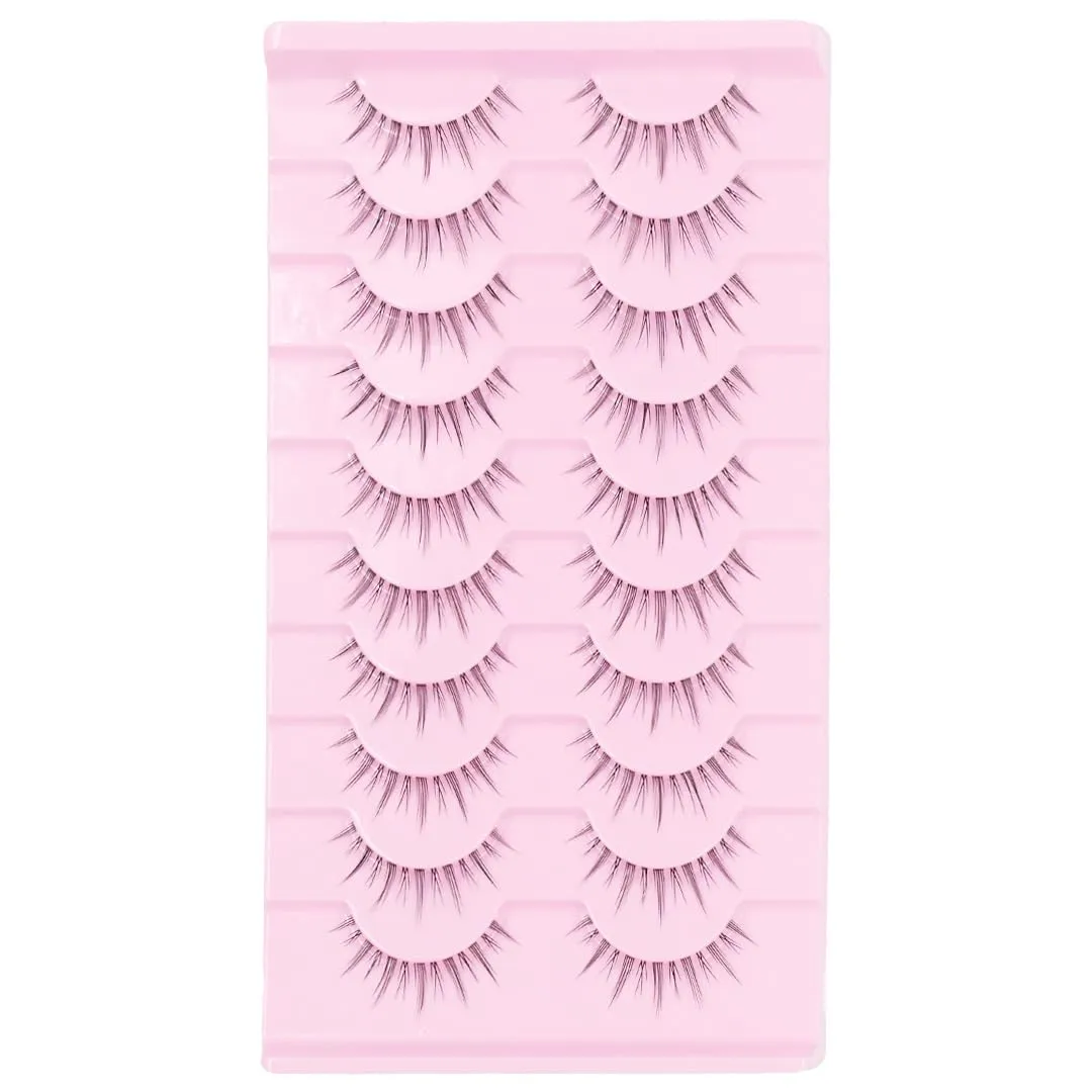 10 Pairs Manga Lashes Natural Look Wispy Clusters 16mm Spiky Style Japanese Anime Cosplay Cat Eye Lashes Extension Makeup Faux Mink False Eyelashes (LK01)