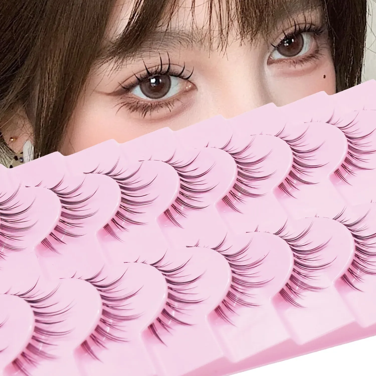 10 Pairs Manga Lashes Natural Look Wispy Clusters 16mm Spiky Style Japanese Anime Cosplay Cat Eye Lashes Extension Makeup Faux Mink False Eyelashes (LK01)