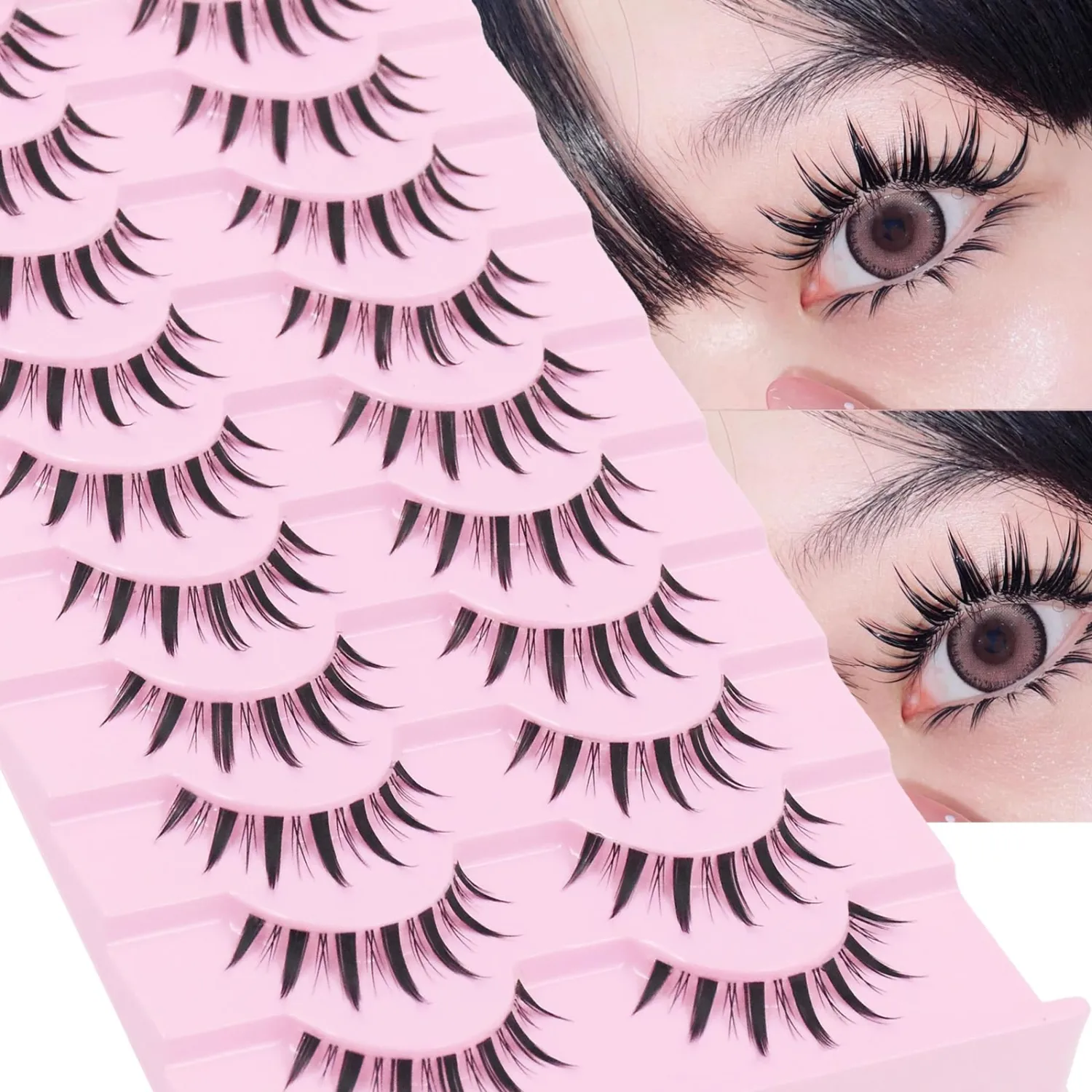 10 Pairs Manga Lashes Anime Cosplay Lashes Janpanese Style 16mm Spiky Lashes Extensions Manhua Natural Makeup Look Doll Eye Lashes Daily & Party by AUGENLI (LK02)